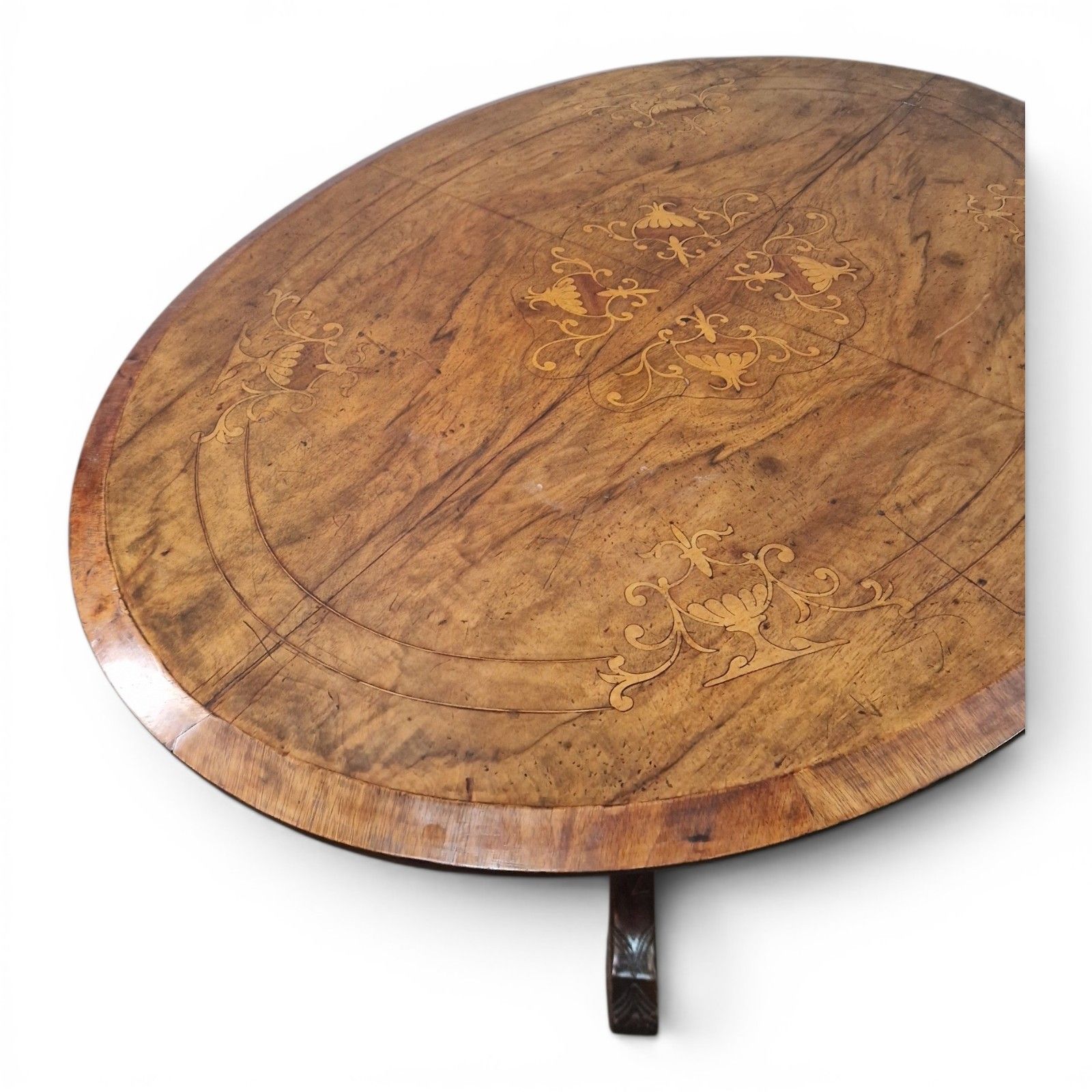 photo furniture Antique Victorian Walnut Inlaid Tip Up Top Breakfast Centre Table Dining Oval