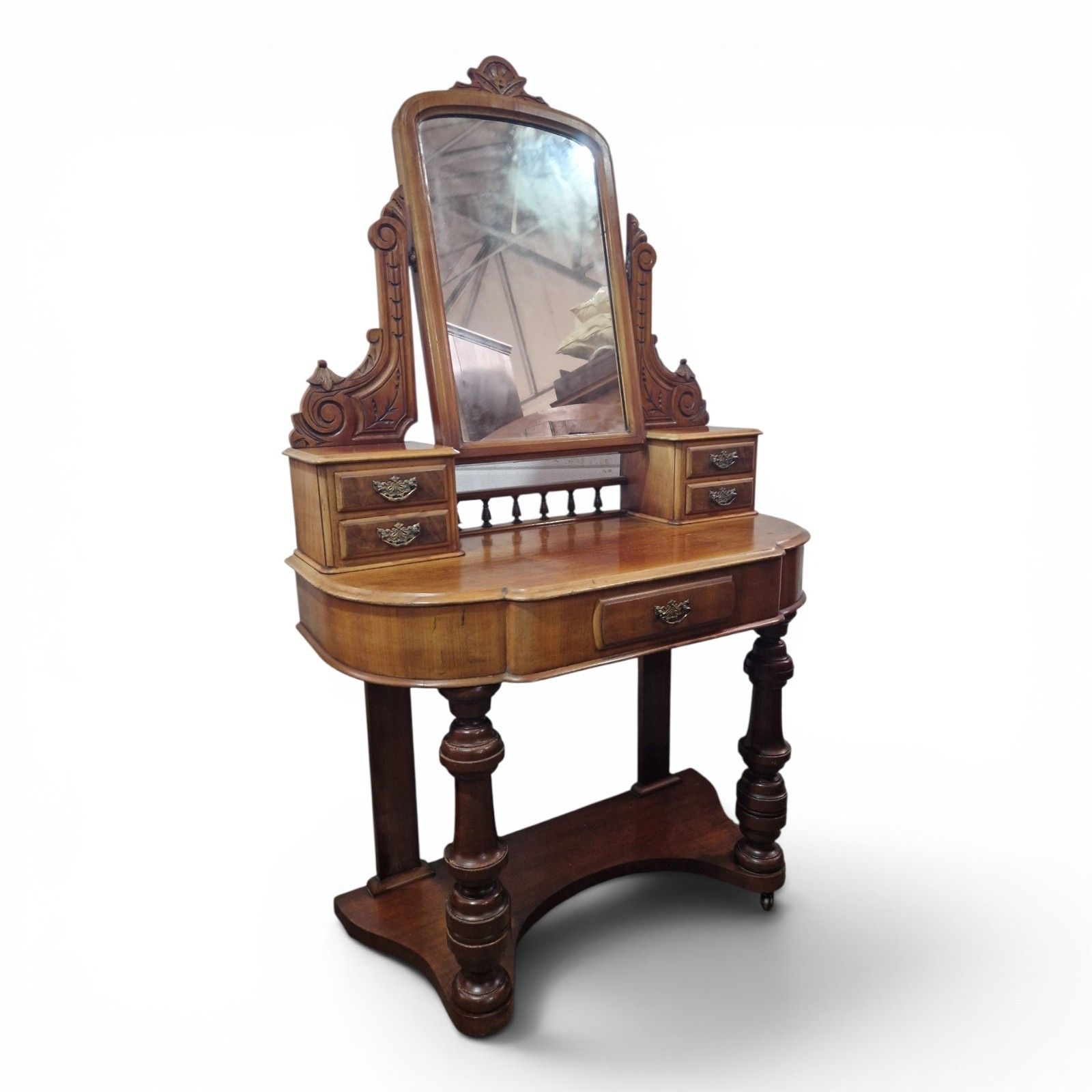 Antique Victorian Duchess Dressing Table Mahogany Vanity Mirror Carved photo vinterior