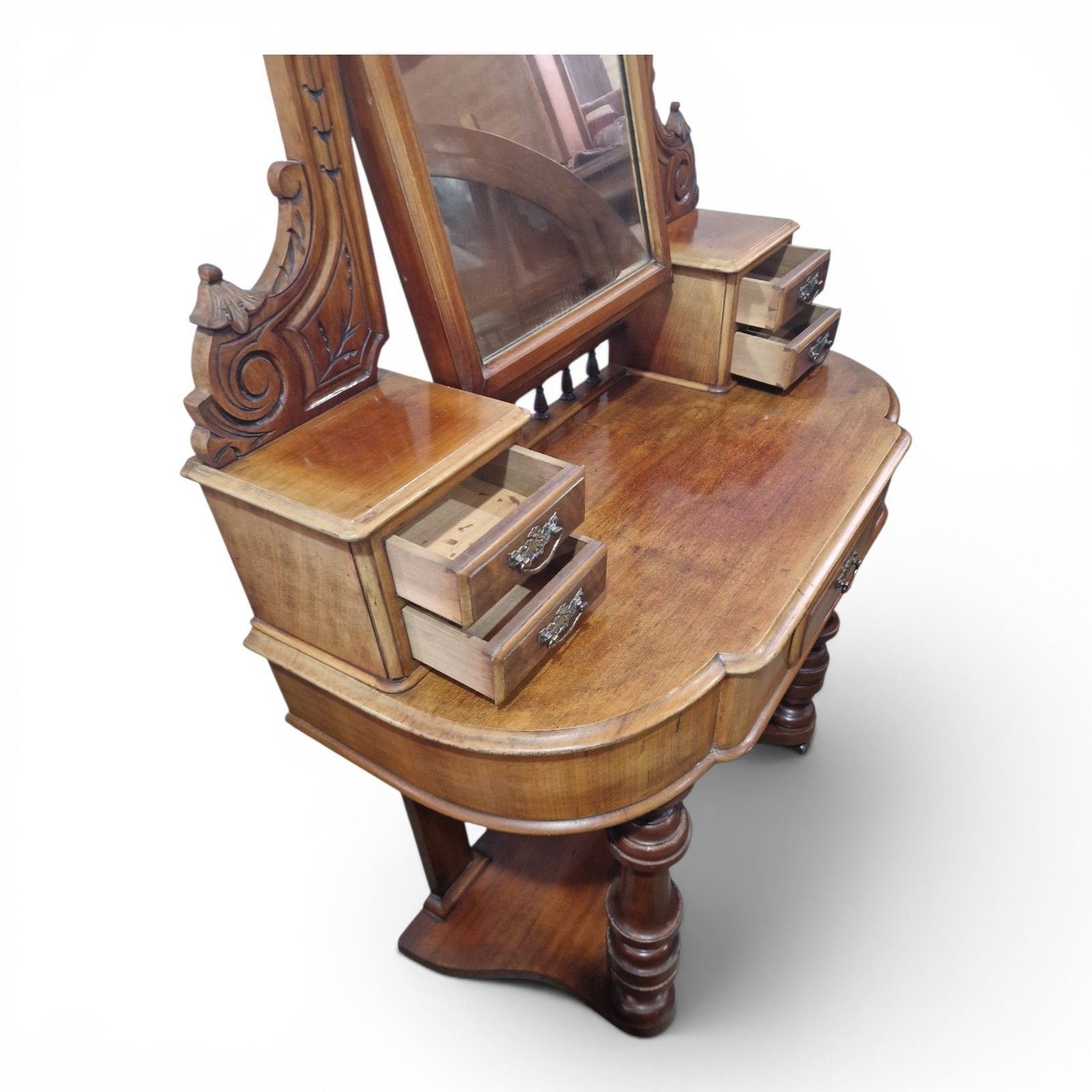325.0 Antique Victorian Duchess Dressing Table Mahogany Vanity Mirror Carved photo