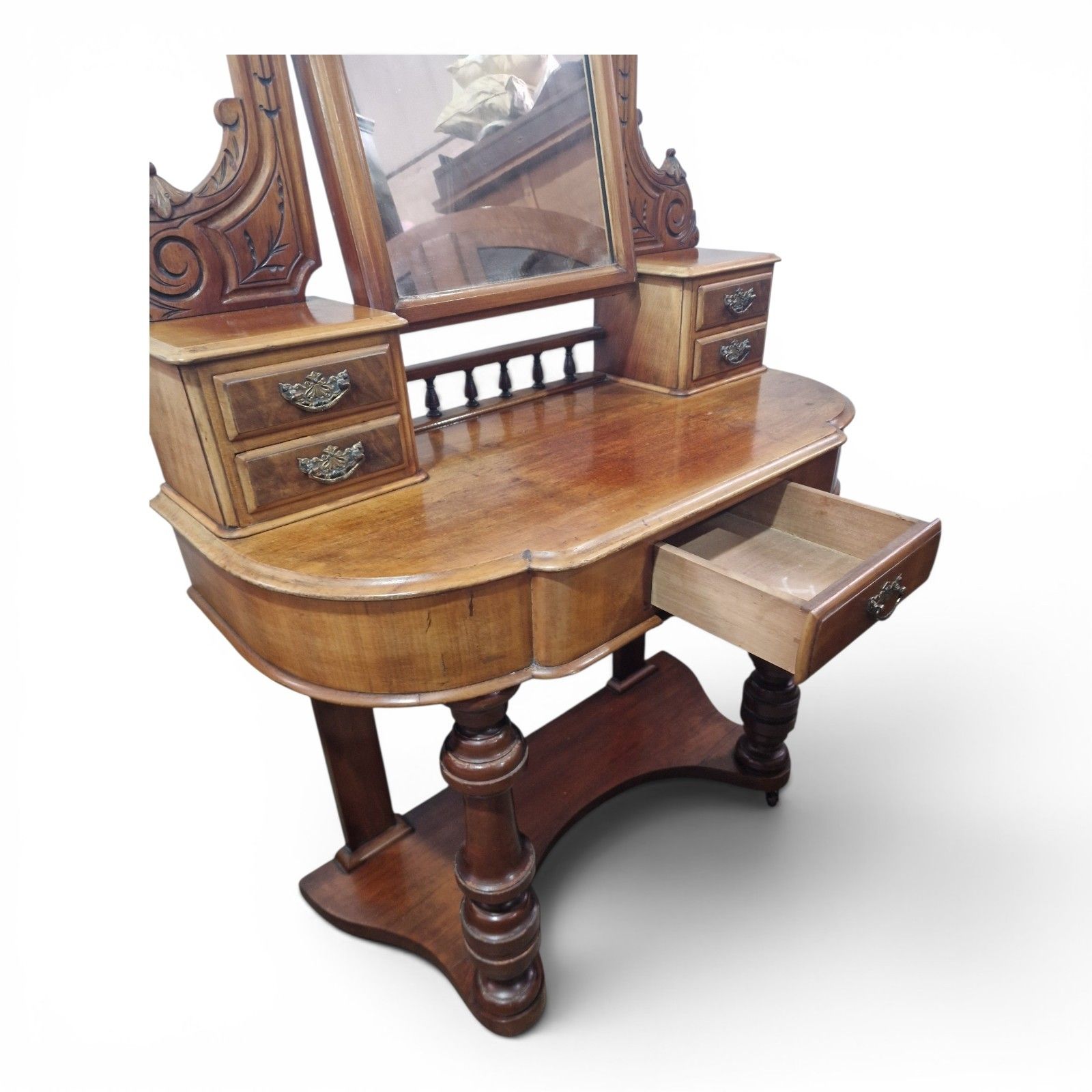 photo vinterior Antique Victorian Duchess Dressing Table Mahogany Vanity Mirror Carved