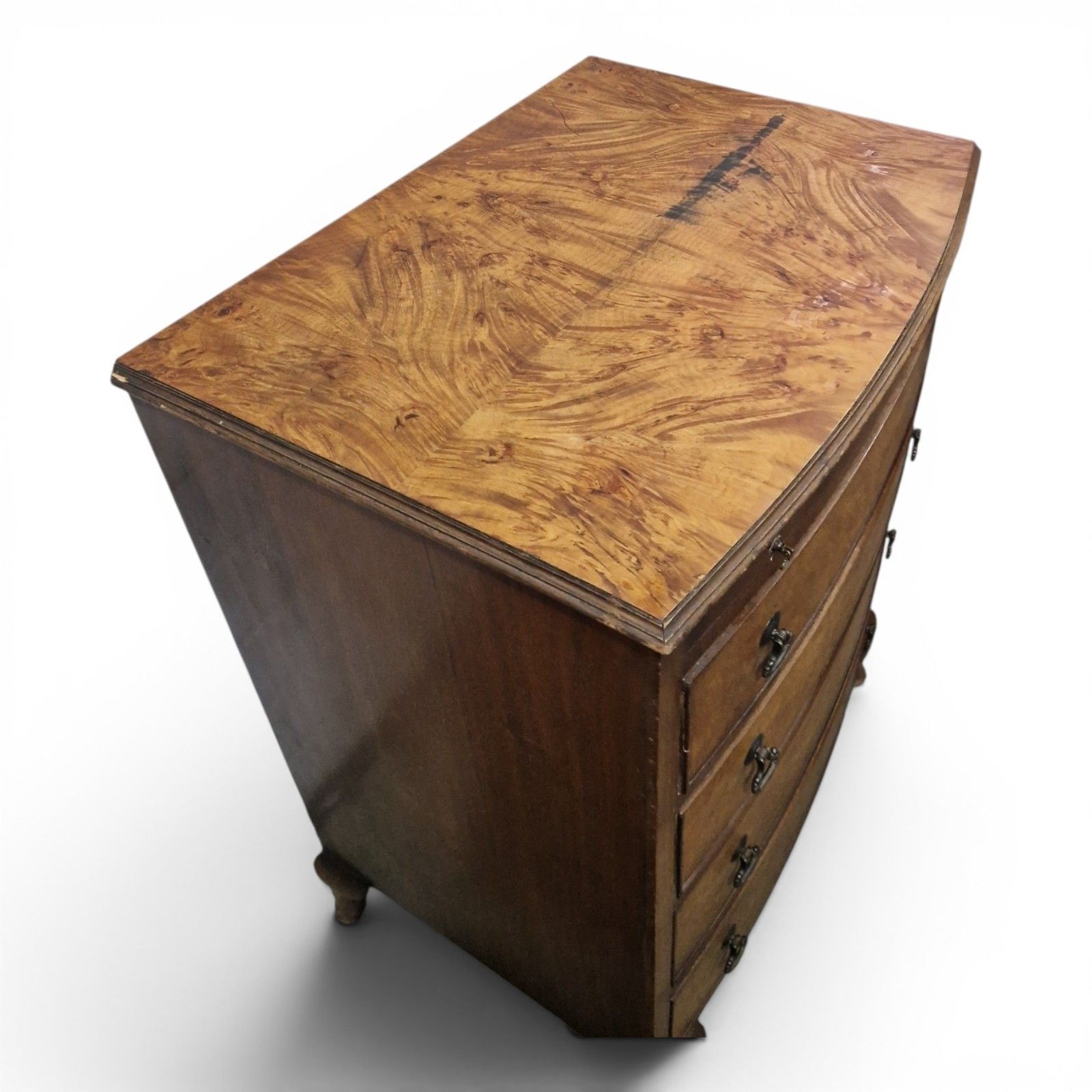 Walnut Bow Front Chest 4 Drawers Brush Slide Cabriole Legs Antique Style photo vinterior