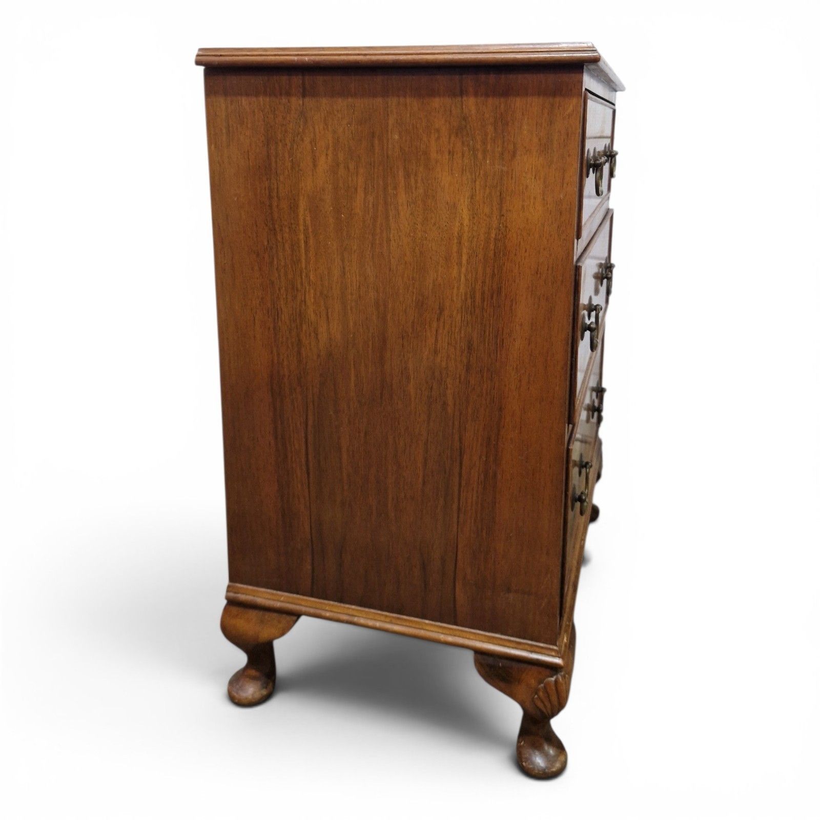 Furniture Walnut Chest Of 3 Drawers Cabriole Legs Figured Top Small Antique Style photo