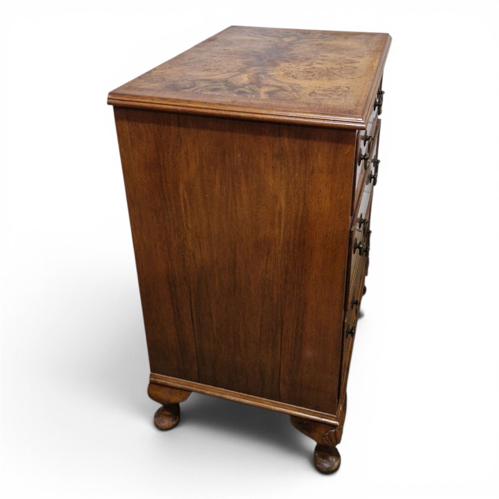 225.0 Walnut Chest Of 3 Drawers Cabriole Legs Figured Top Small Antique Style photo