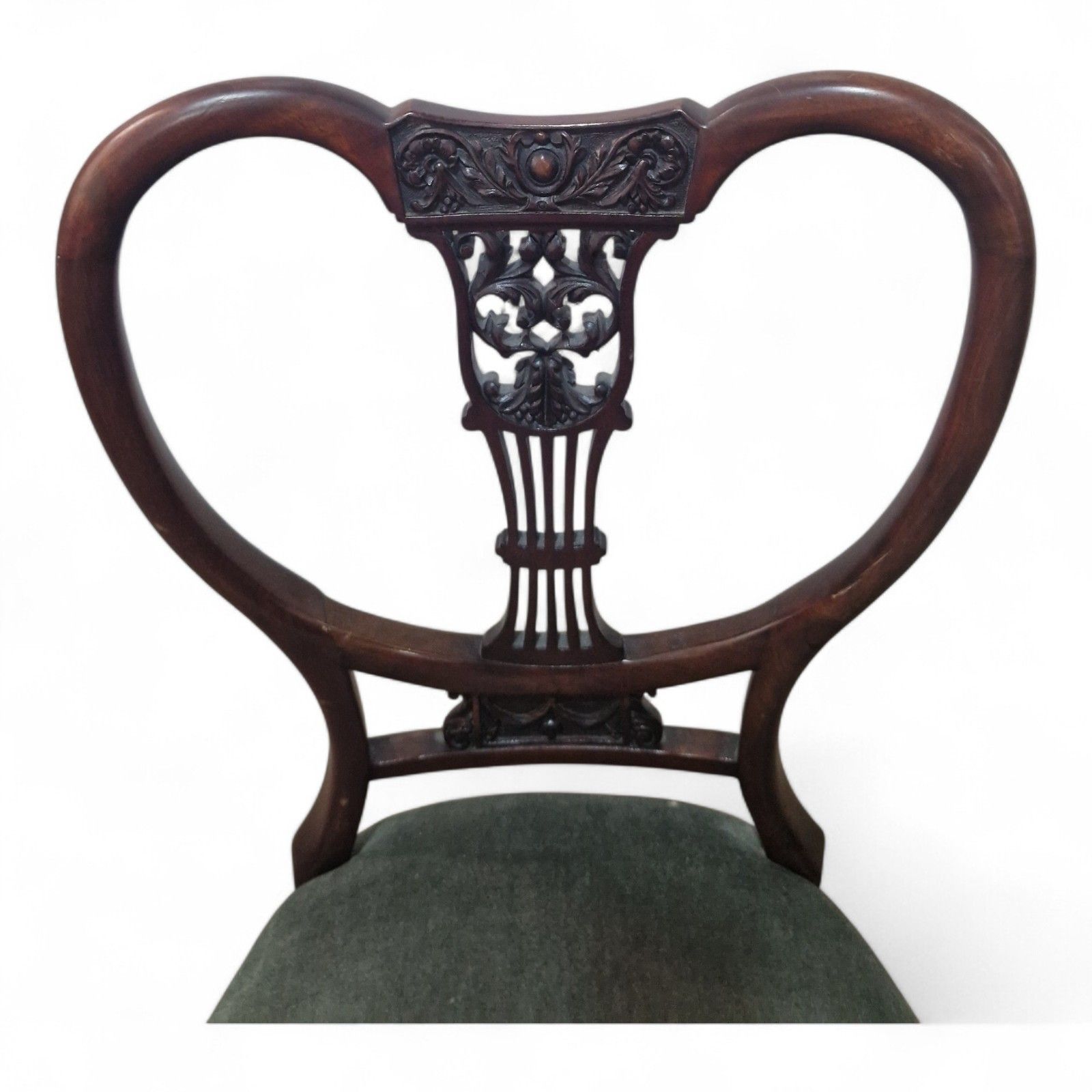 Furniture Set 4 Victorian Mahogany Dining Chairs Carved Balloon Back Blue Upholstery photo