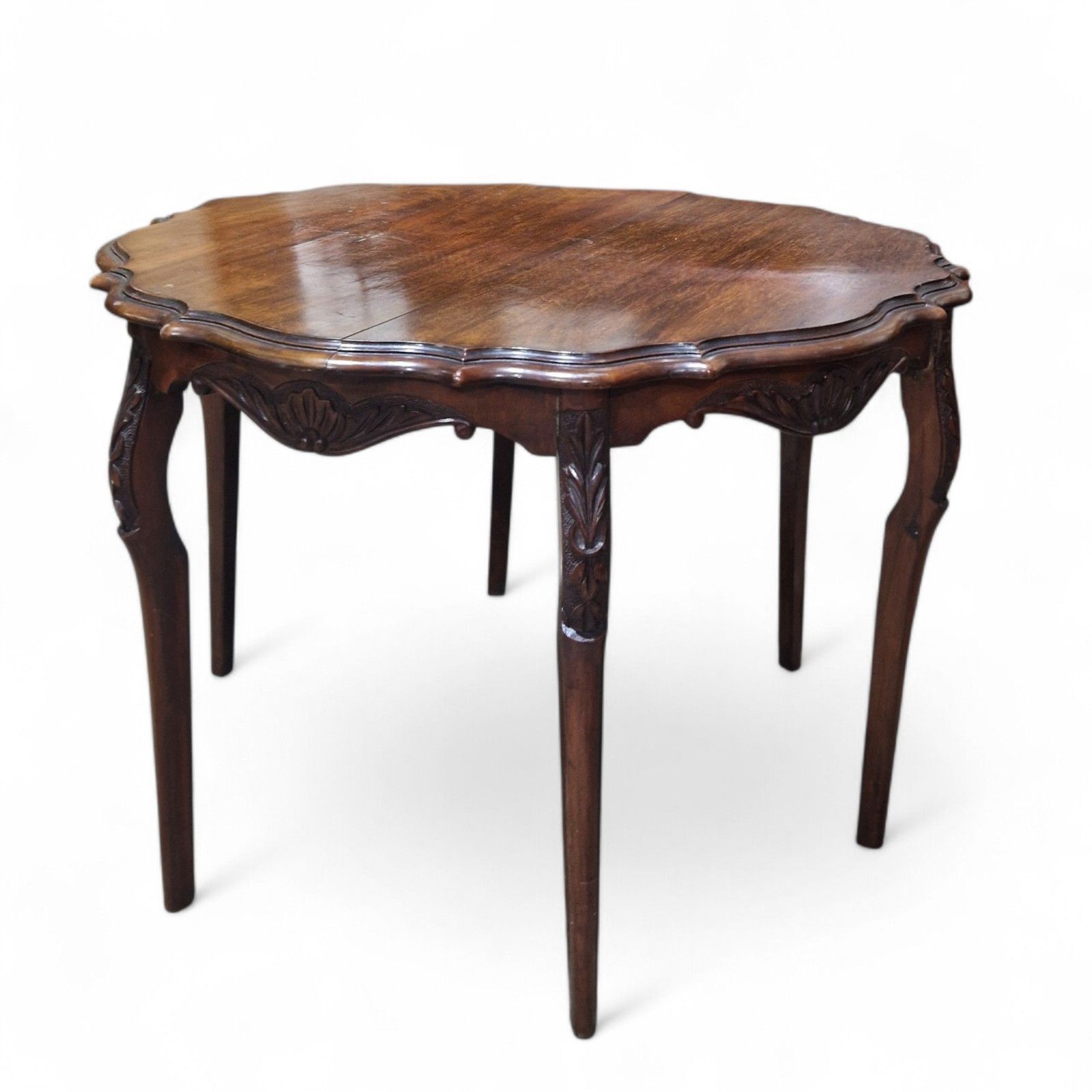 Victorian Walnut Occasional Table Carved Scalloped Top Antique Round Side Lamp photo furniture