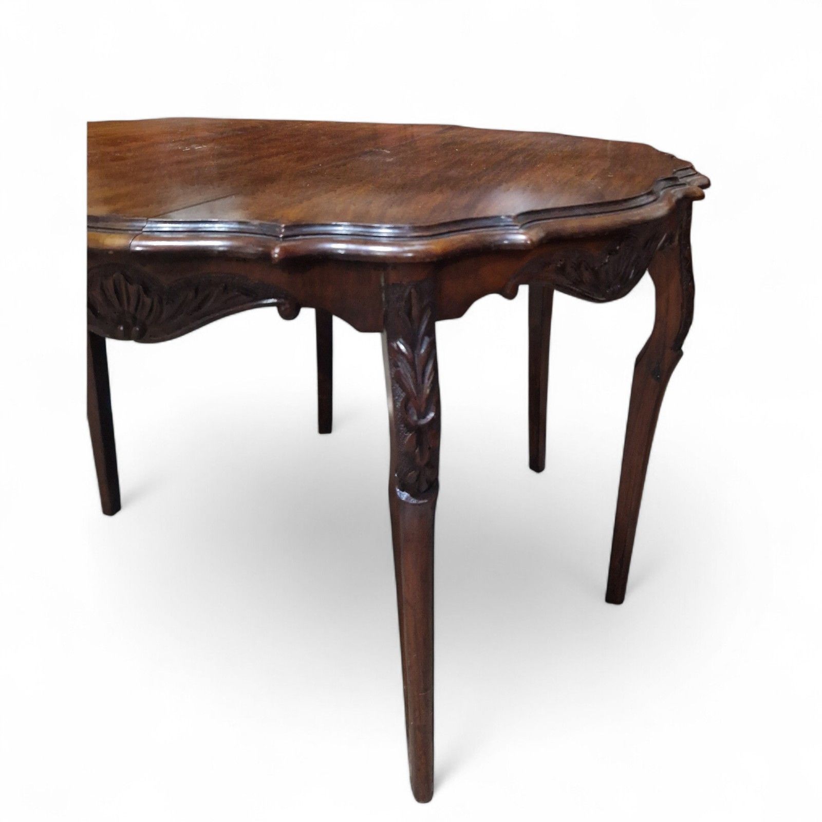 Victorian Walnut Occasional Table Carved Scalloped Top Antique Round Side Lamp photo Furniture