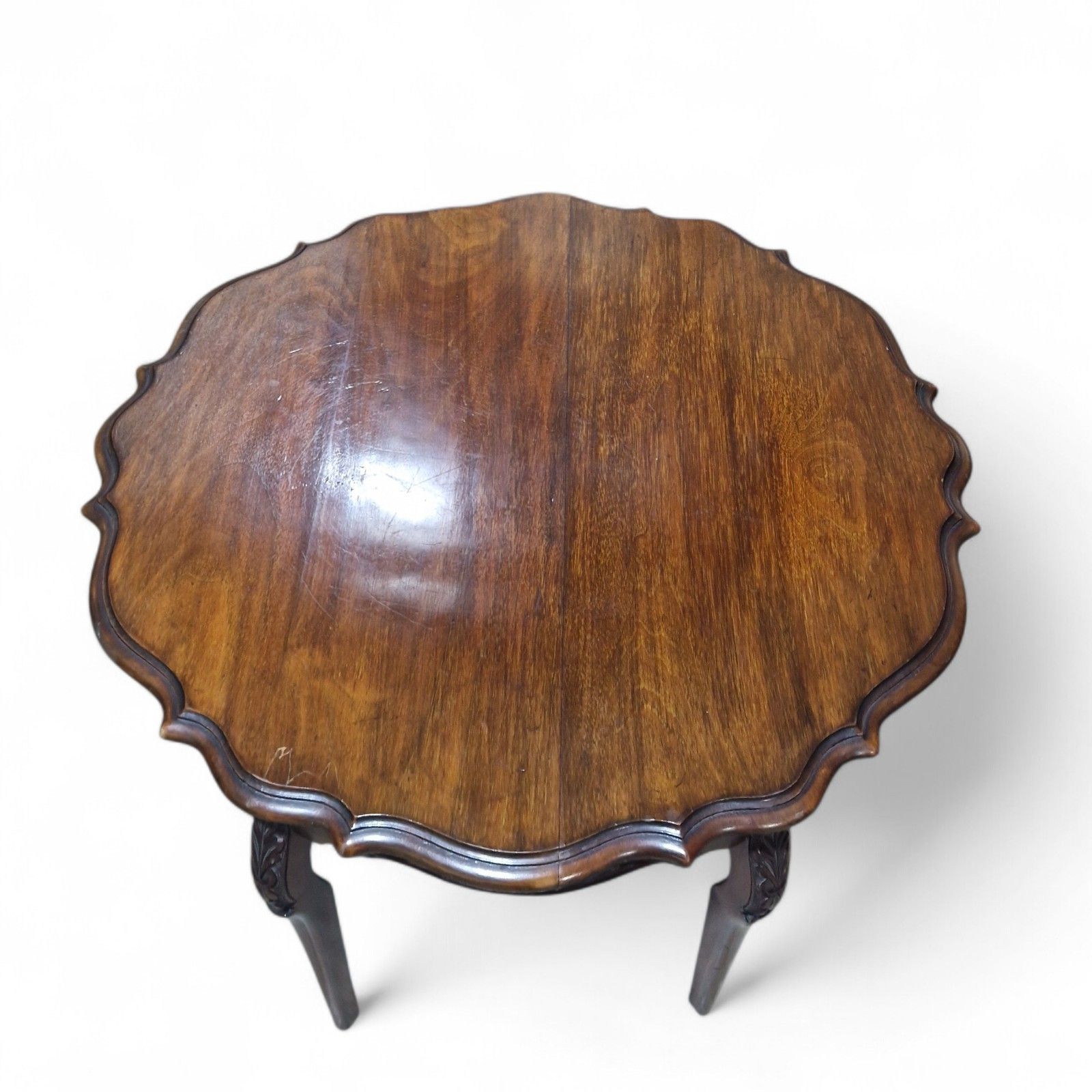 Victorian Walnut Occasional Table Carved Scalloped Top Antique Round Side Lamp photo vinterior