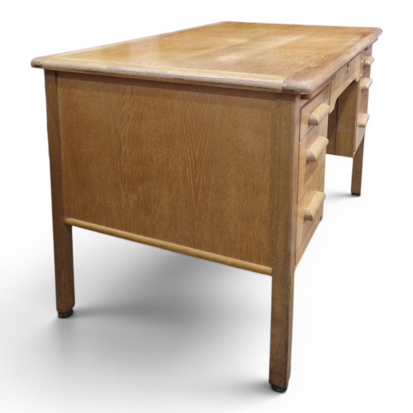 photo for sale Abbess Light Oak Desk Early 20th Century Large Kneehole Office Table Drawers