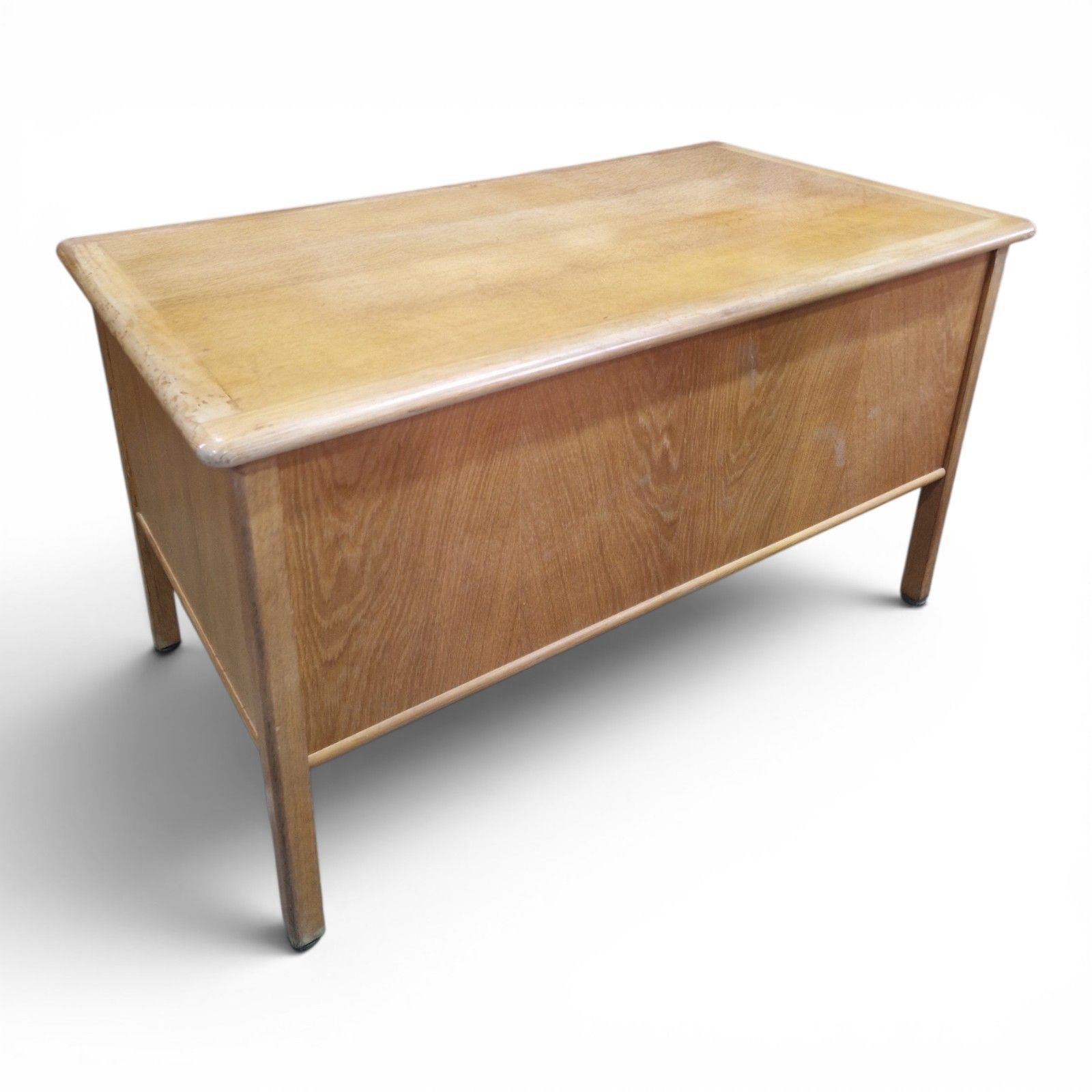 photo vinterior Abbess Light Oak Desk Early 20th Century Large Kneehole Office Table Drawers