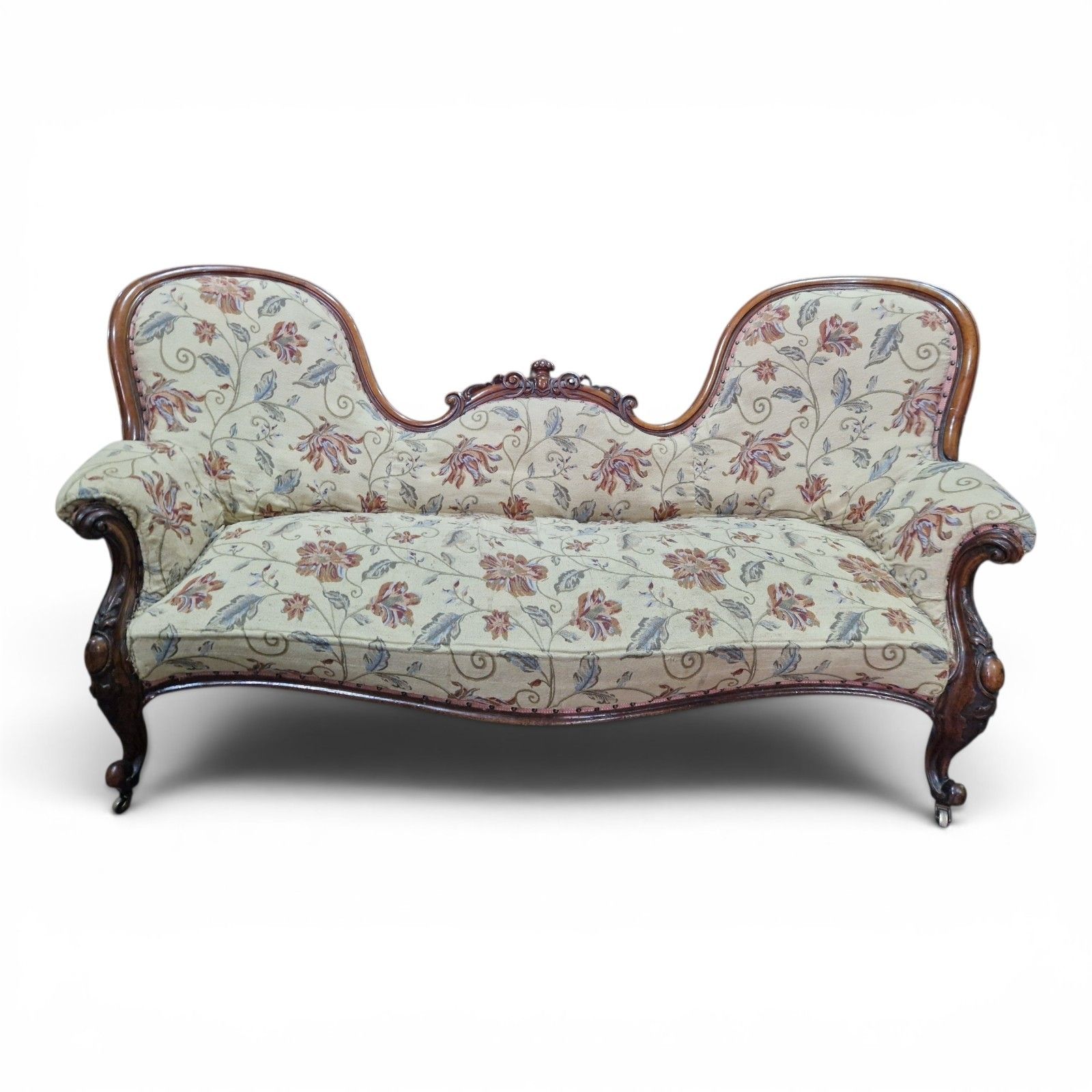 Antique Victorian Double Ended Chaise Settee Balloon Back Sofa Carved Large photo Furniture