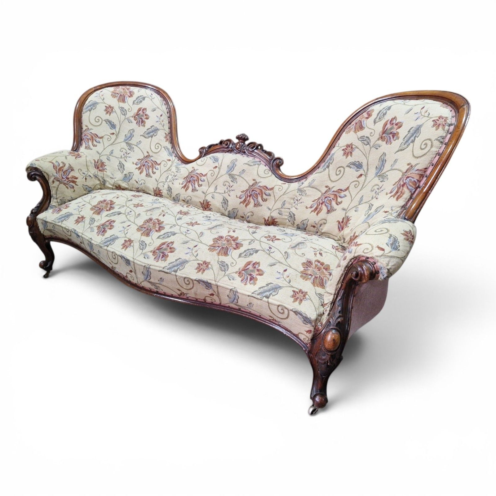 Antique Victorian Double Ended Chaise Settee Balloon Back Sofa Carved Large photo 495.0