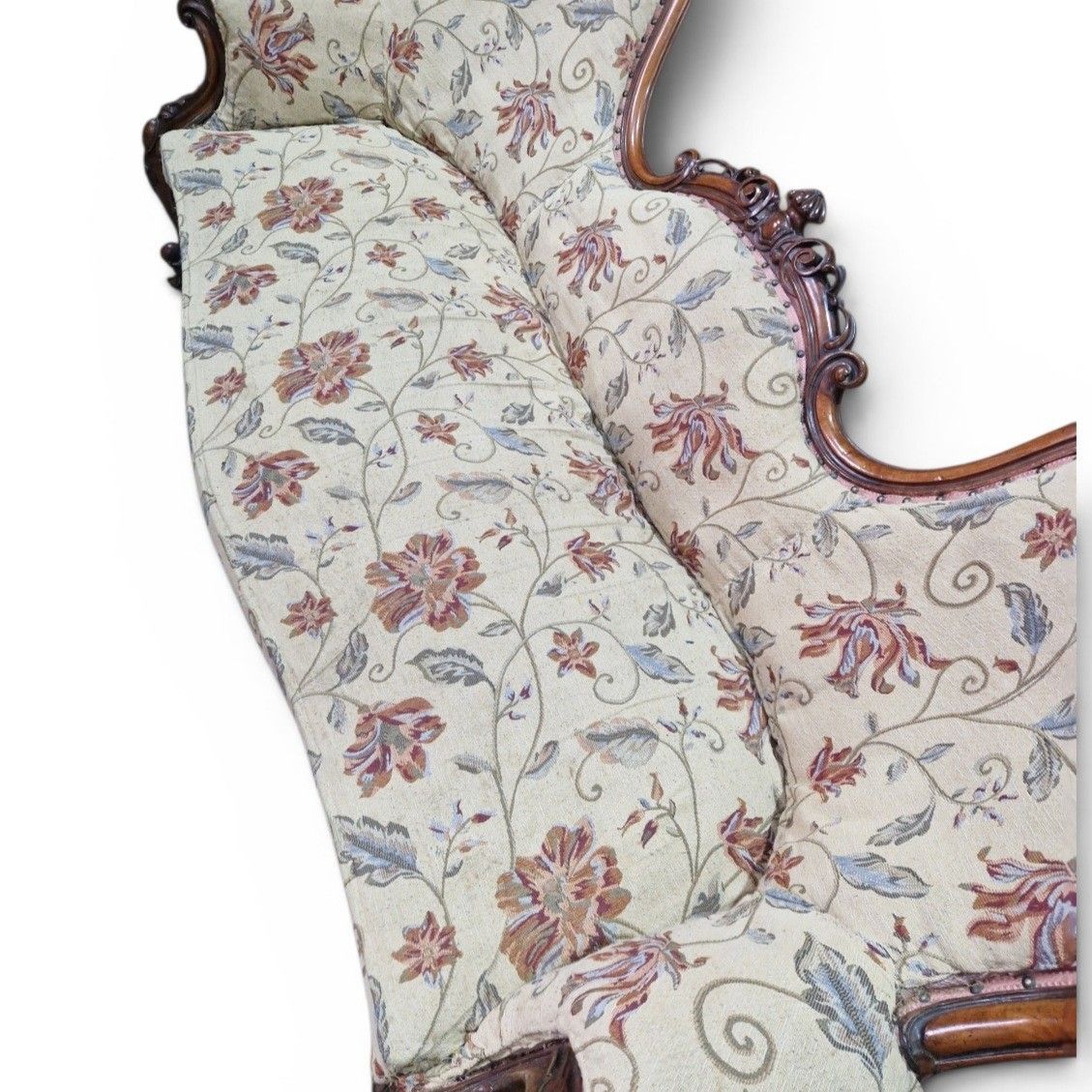 Antique Victorian Double Ended Chaise Settee Balloon Back Sofa Carved Large photo vinterior