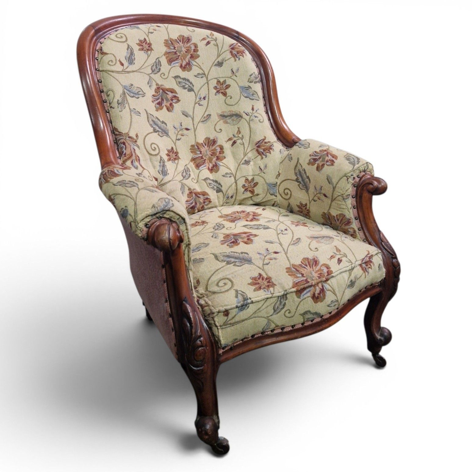 Antique Victorian Spoon Back Armchair Tub Chair Carved Walnut photo 225.0