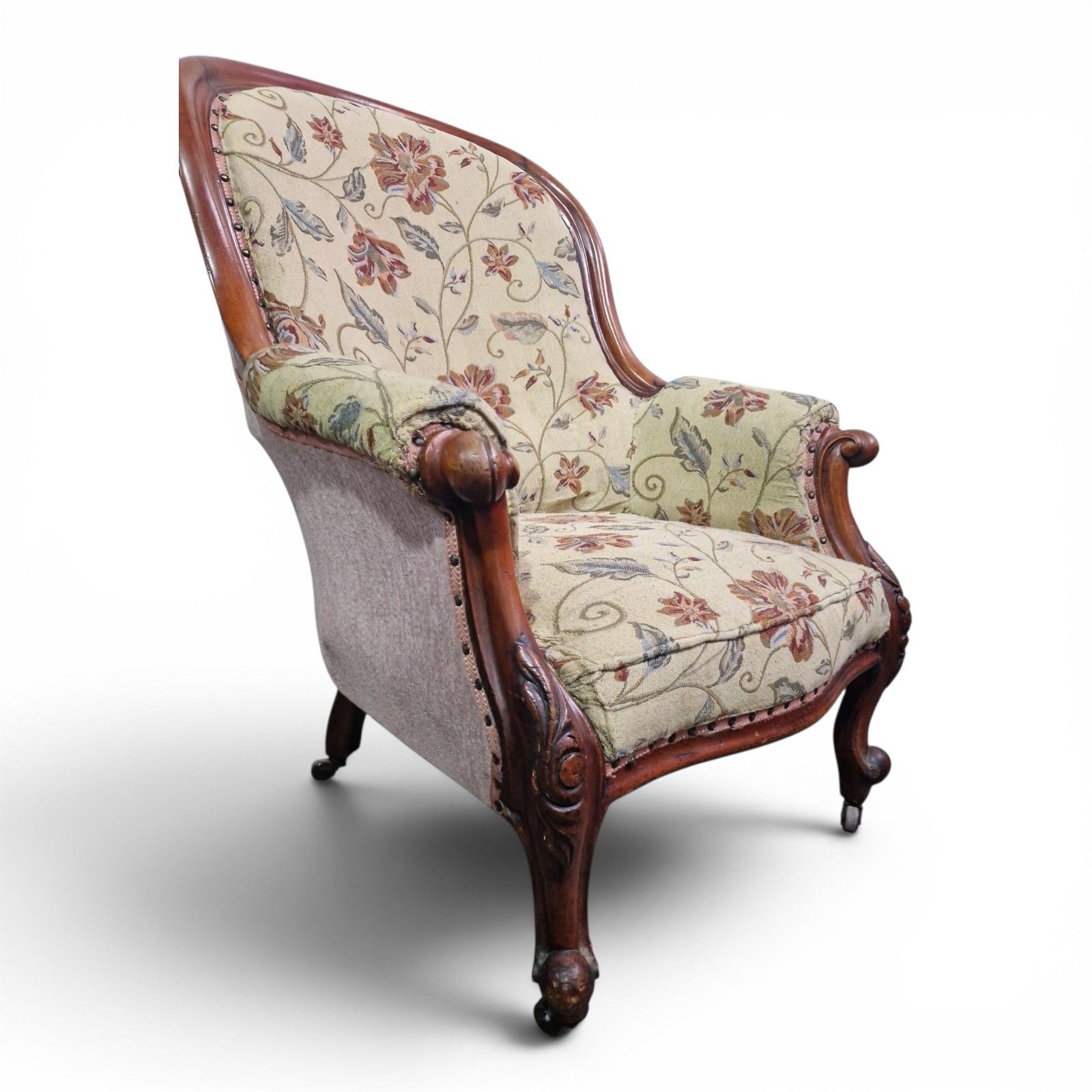 photo for sale Antique Victorian Spoon Back Armchair Tub Chair Carved Walnut