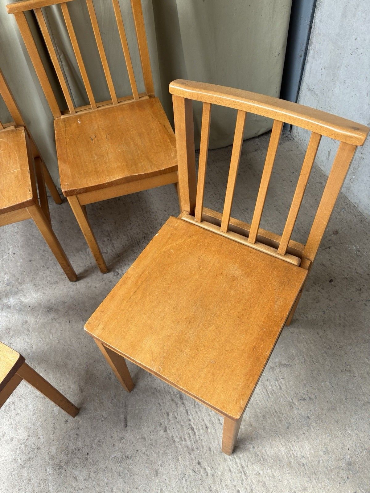 225.0 Vtg Mid Century Set Of 4 Solid Beech Church Dining Chairs Scandi Danish R1193 photo