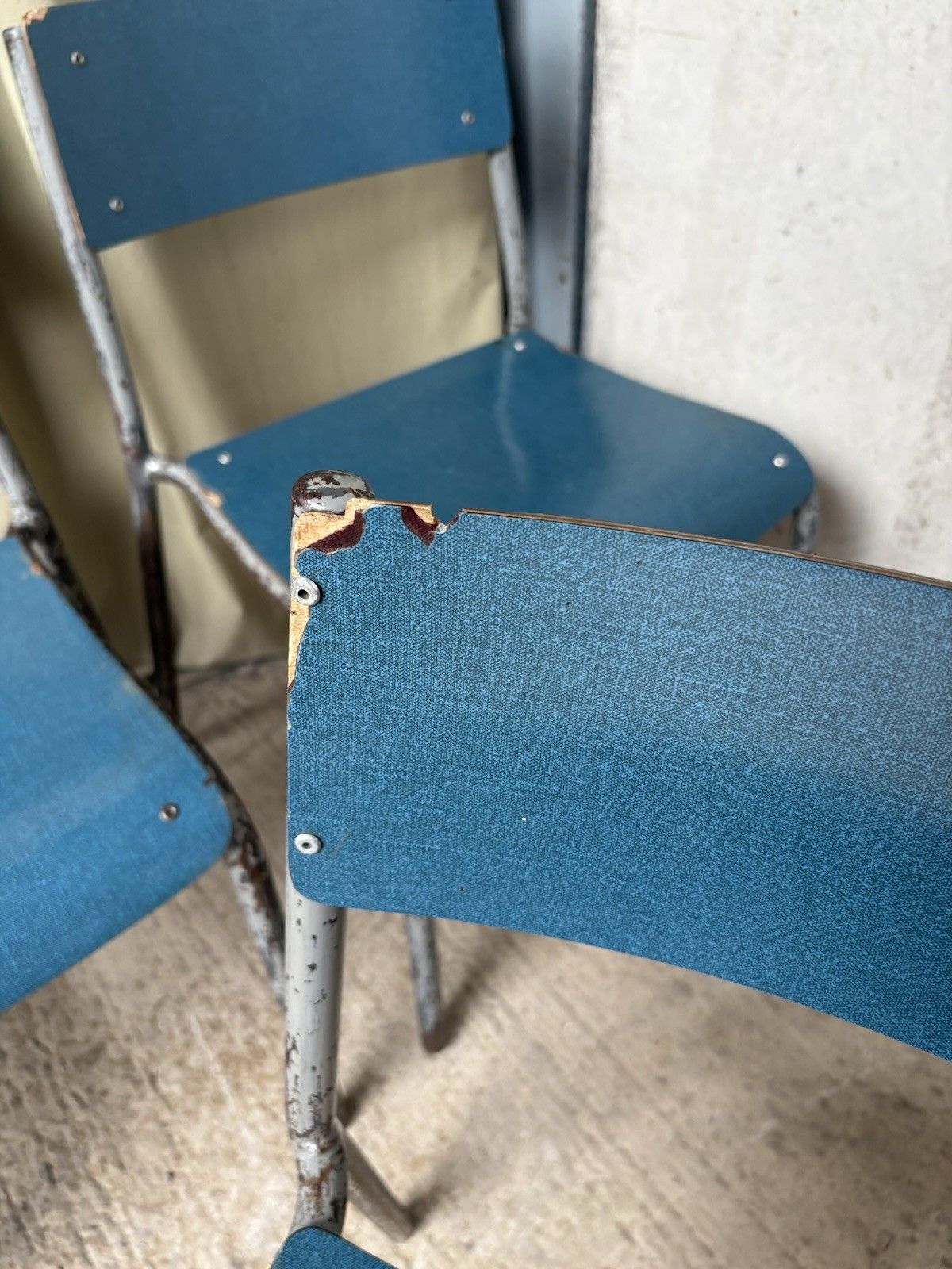 275.0 Vtg Mid Century Industrial Metal Set Of 6 Stacking Dining Chairs Retro R1196 photo