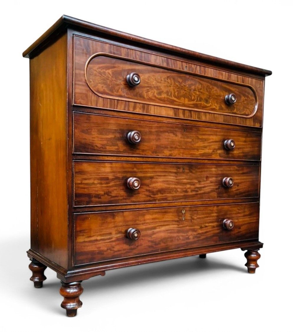 Antique Mahogany Chest Of Drawers Superior Quality Victorian Feathered Inlay photo furniture