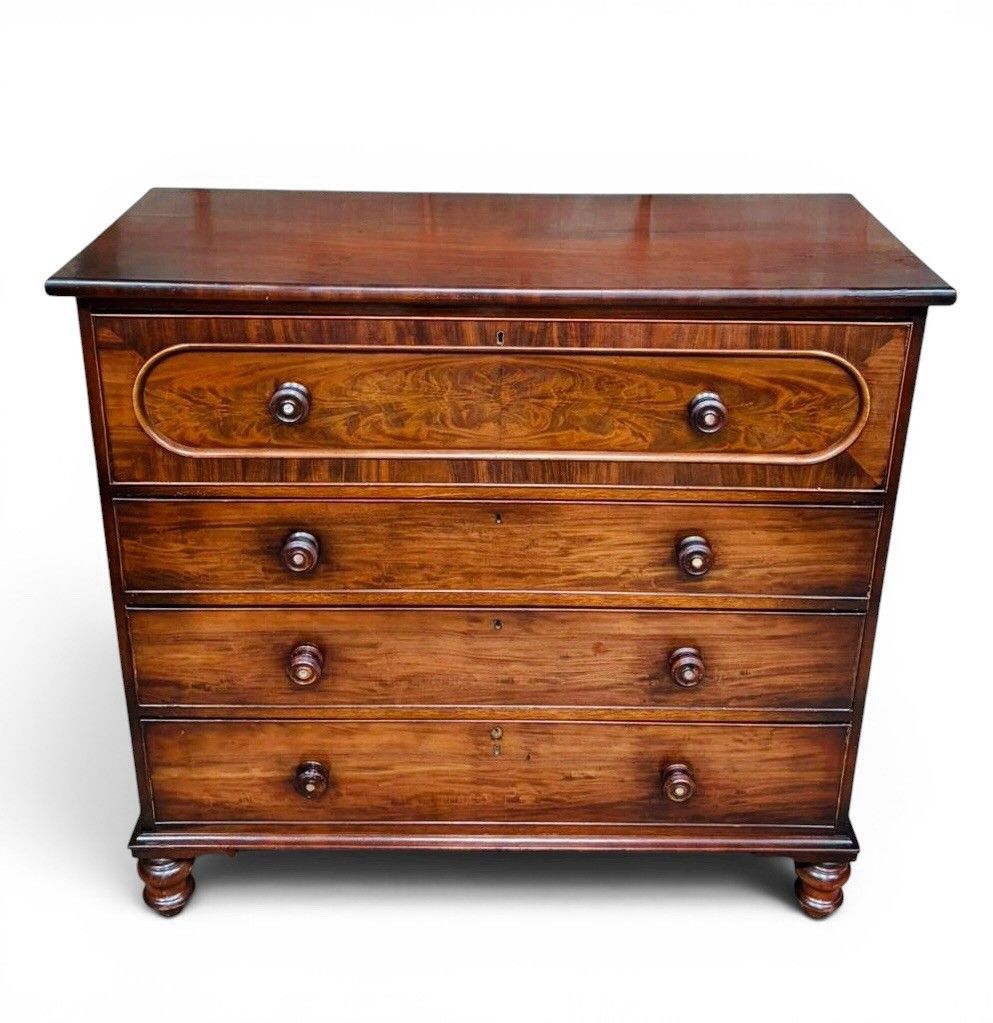 Antique Mahogany Chest Of Drawers Superior Quality Victorian Feathered Inlay photo vintage