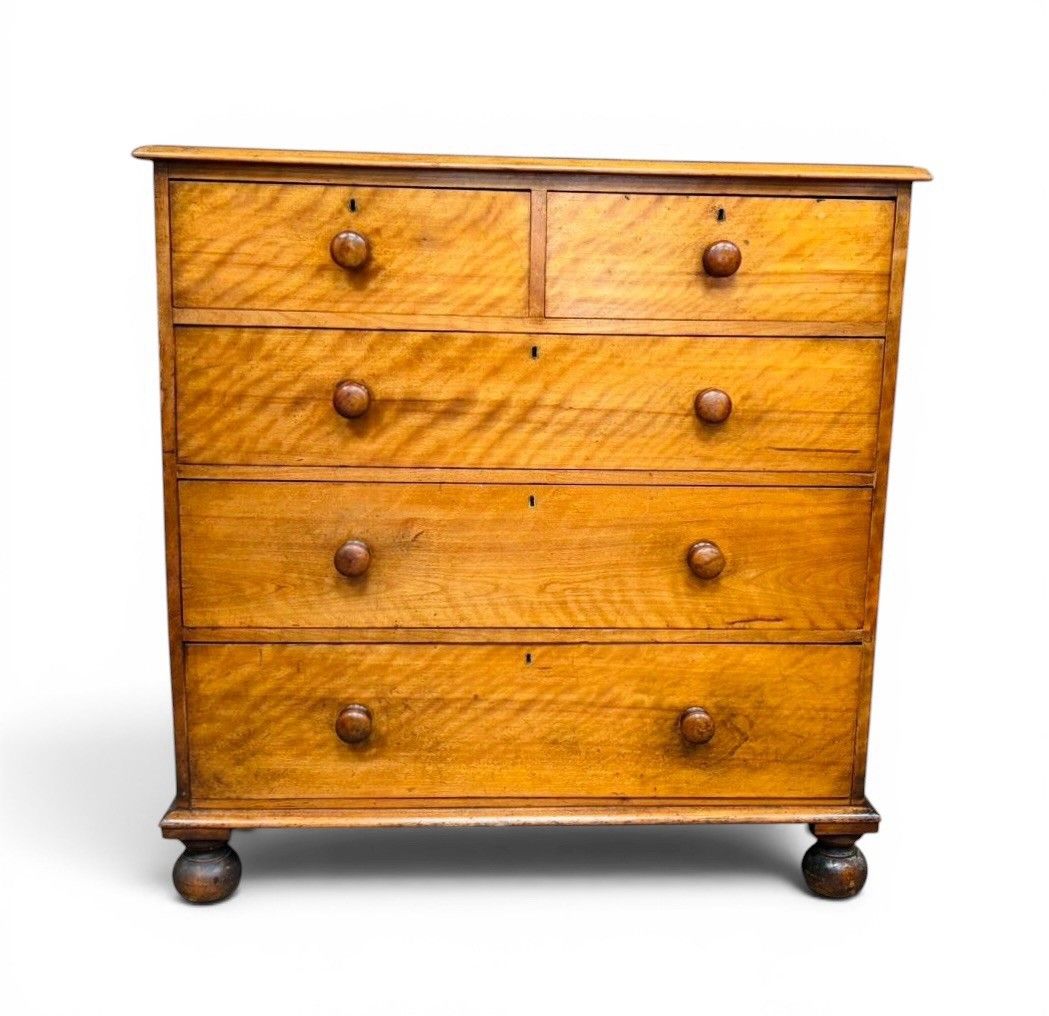 Antique Satin Birch Chest Of Drawers Superior Quality Victorian C1870s Bunn Feet