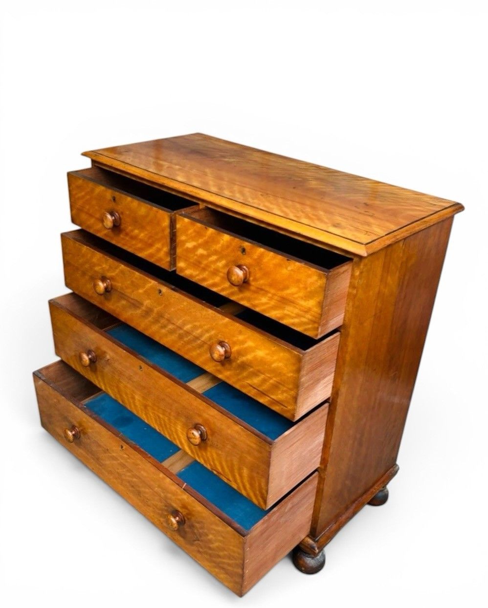 Antique Satin Birch Chest Of Drawers Superior Quality Victorian C1870s Bunn Feet photo Furniture