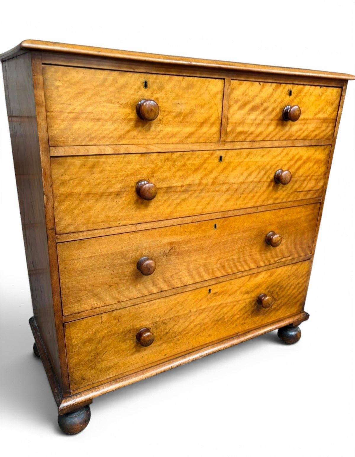 Antique Satin Birch Chest Of Drawers Superior Quality Victorian C1870s Bunn Feet photo 495.0
