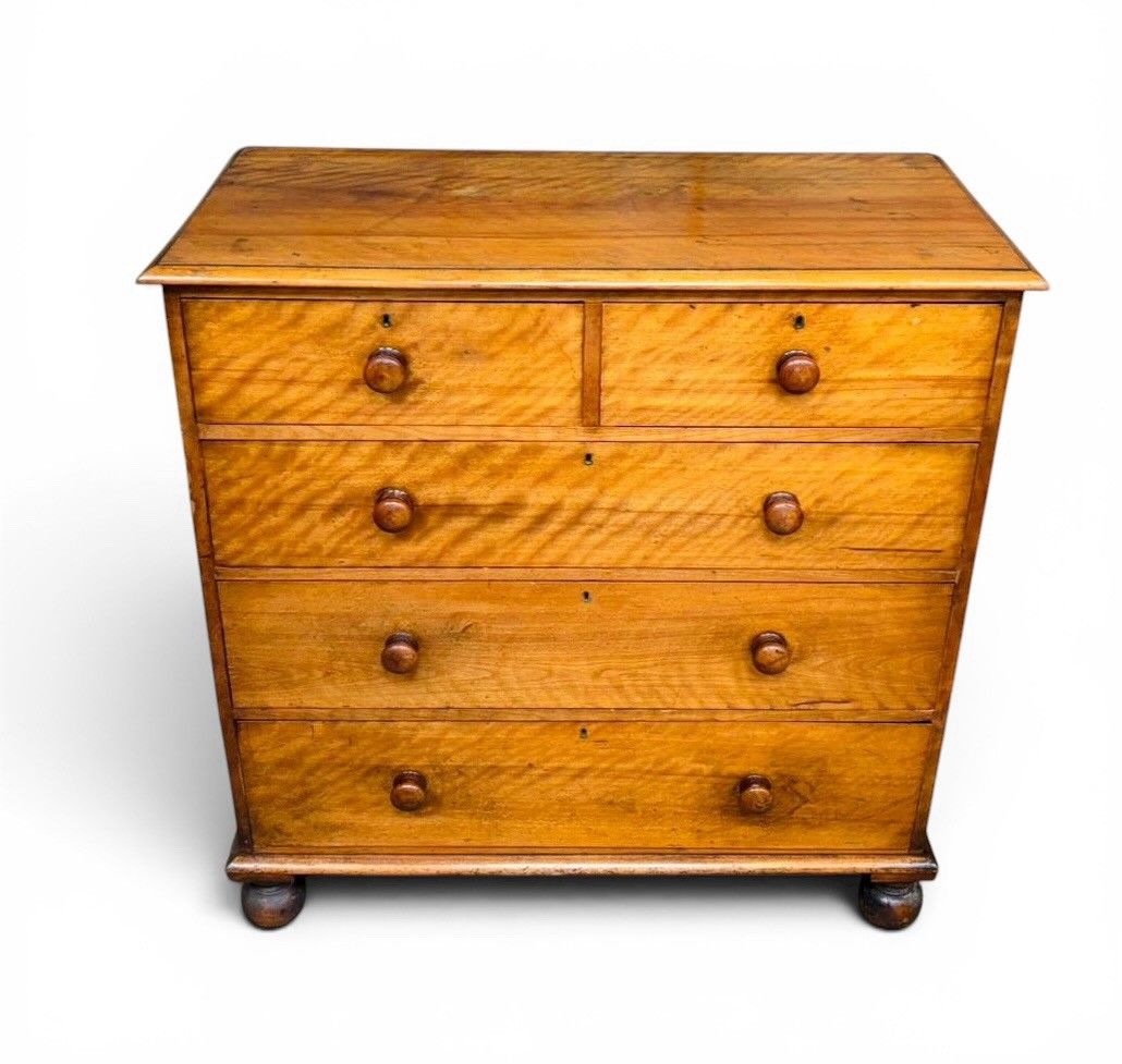 Antique Satin Birch Chest Of Drawers Superior Quality Victorian C1870s Bunn Feet photo buy
