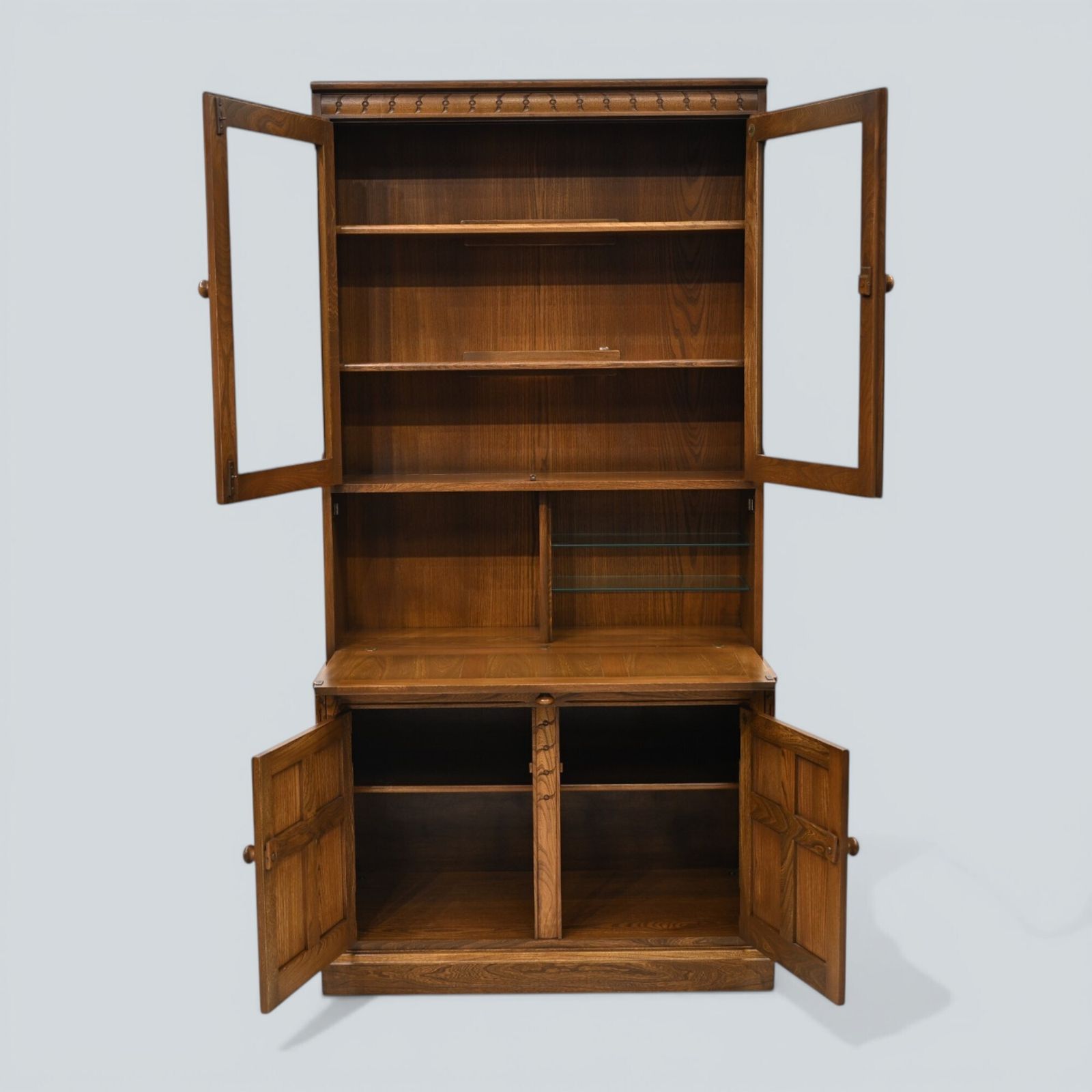 447.0 Ercol Mural Wall Unit Display/Drinks Cabinet Golden Dawn Finish Free Uk Delivery photo