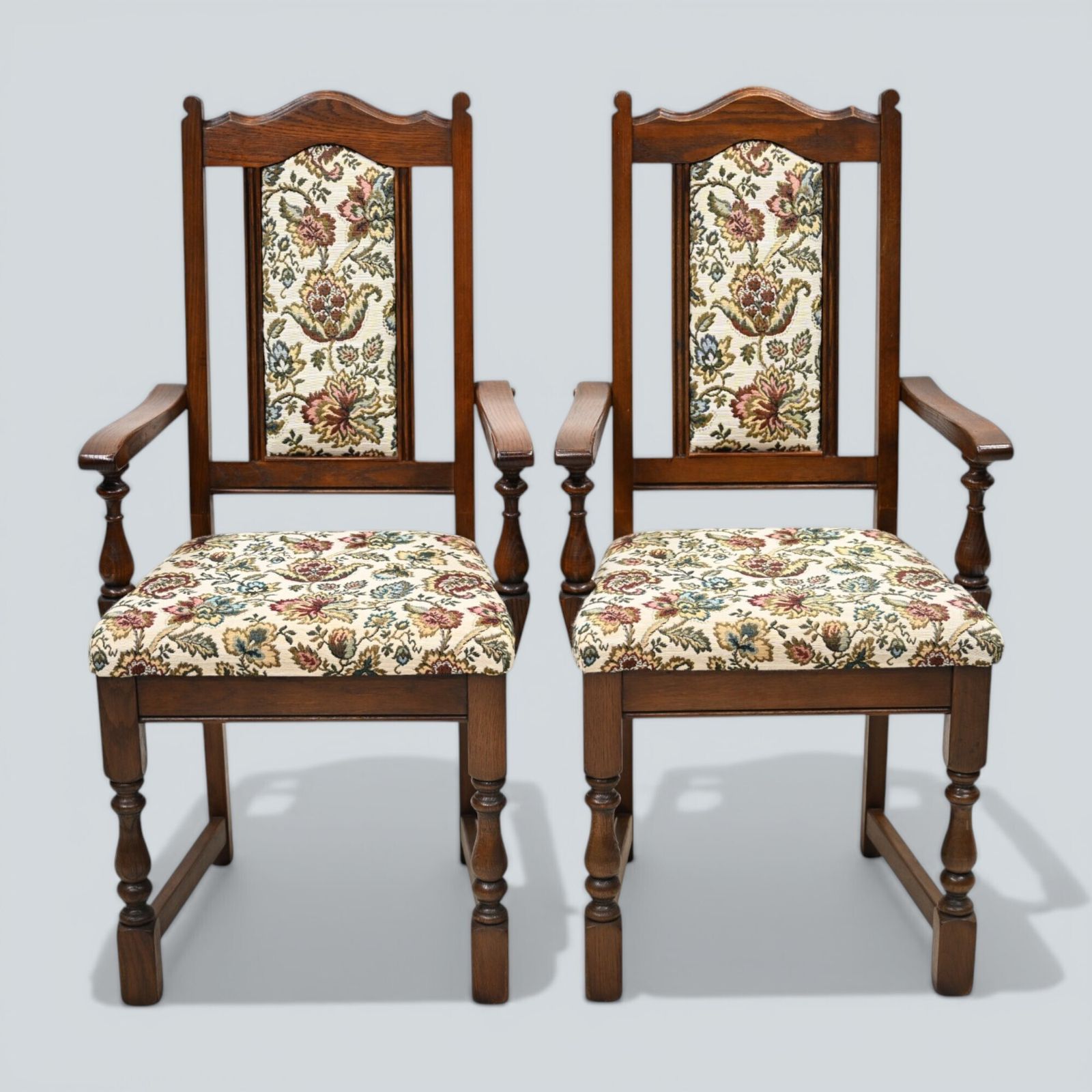 2 Old Charm Dining Chairs Carvers Solid Oak Tudor Brown Trellis Free Uk Delivery