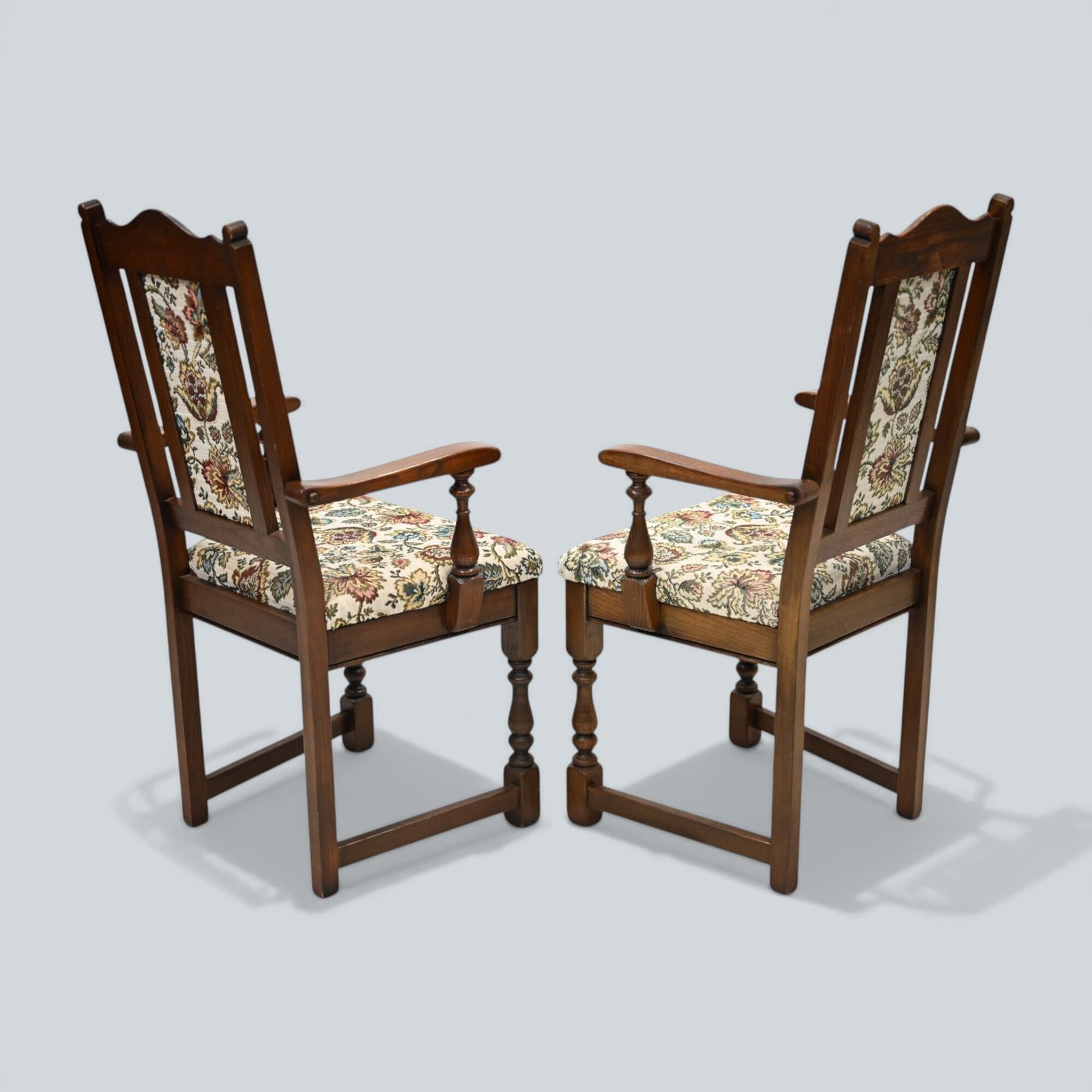 2 Old Charm Dining Chairs Carvers Solid Oak Tudor Brown Trellis Free Uk Delivery photo vinterior