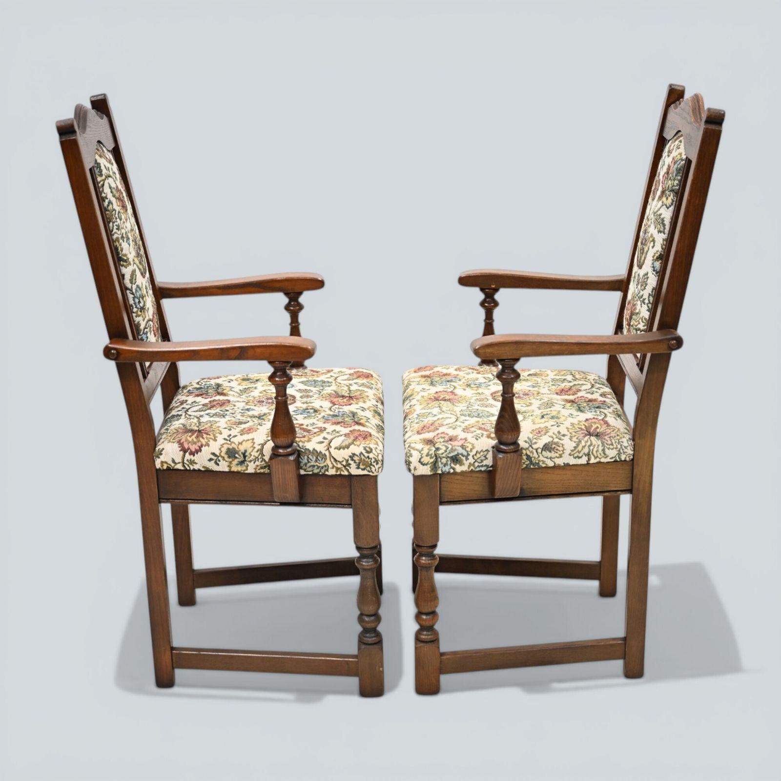 2 Old Charm Dining Chairs Carvers Solid Oak Tudor Brown Trellis Free Uk Delivery photo buy