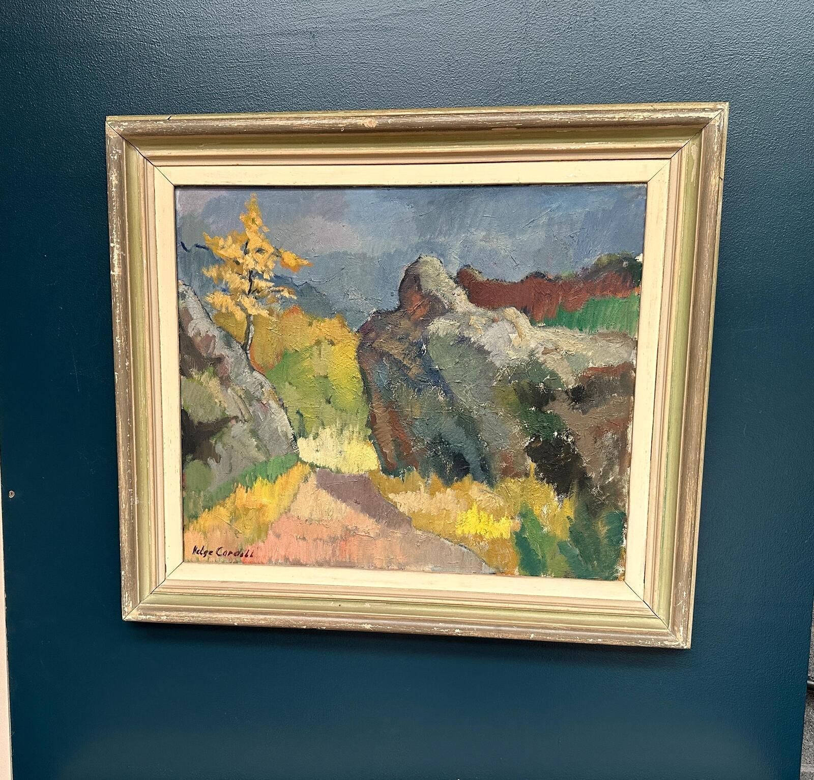 Original Swedish Oil On Canvas – Höstmotiv Från Koön – Helge Cardell – Vintage & Framed 75 × 85 Cm (29.5" × 33.5") photo for sale