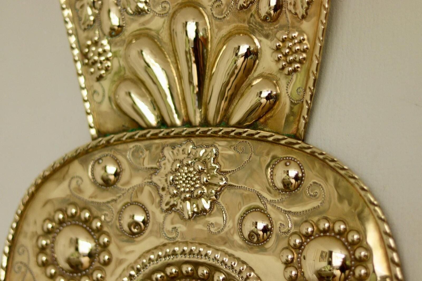 photo for sale Pair Large Baroque Style Mid Century Swedish Brass Sconces