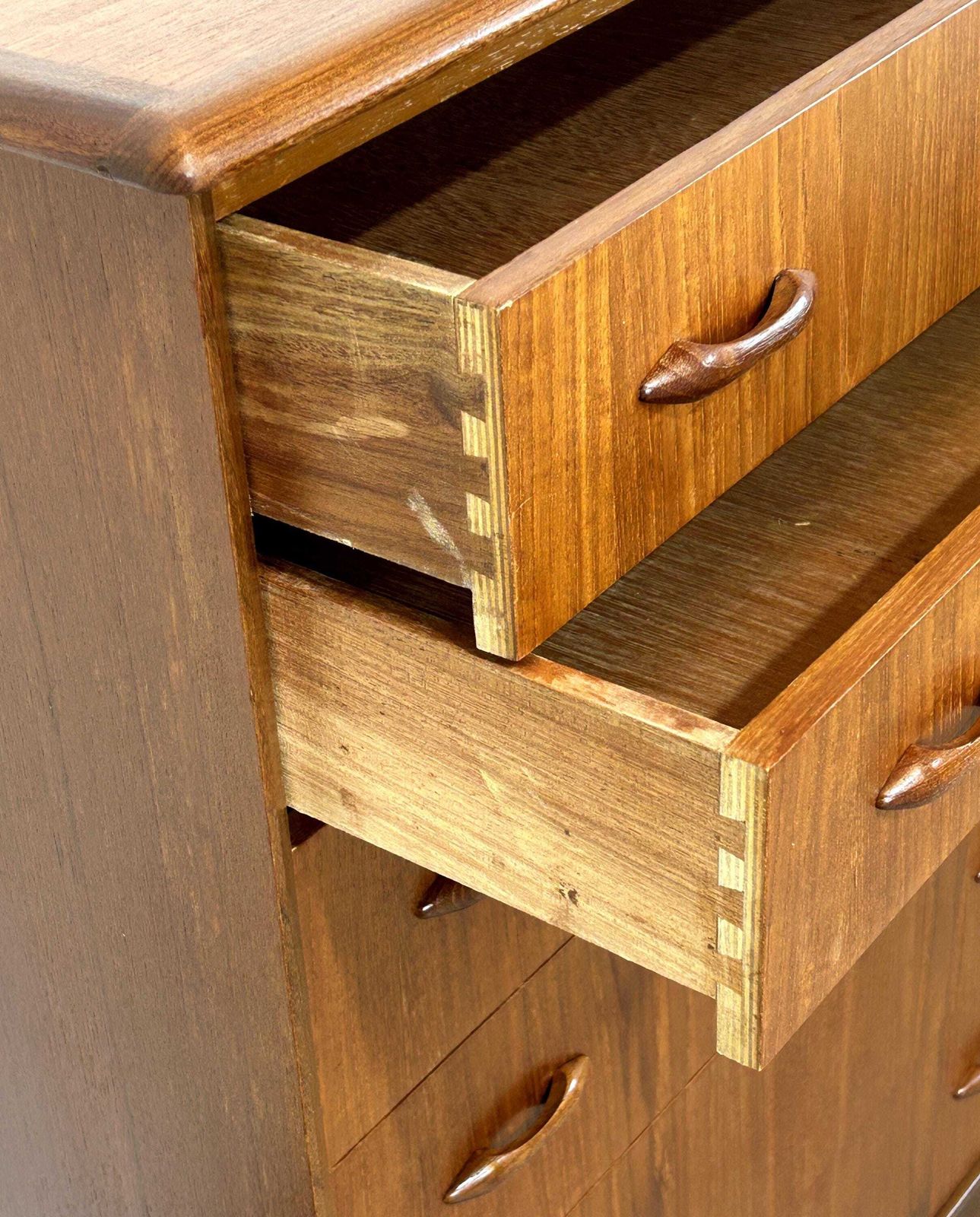 Stylish Mid Century Teak Tallboy Chest Of 6 Drawers Homeworthy 1960's Refinished photo vinterior