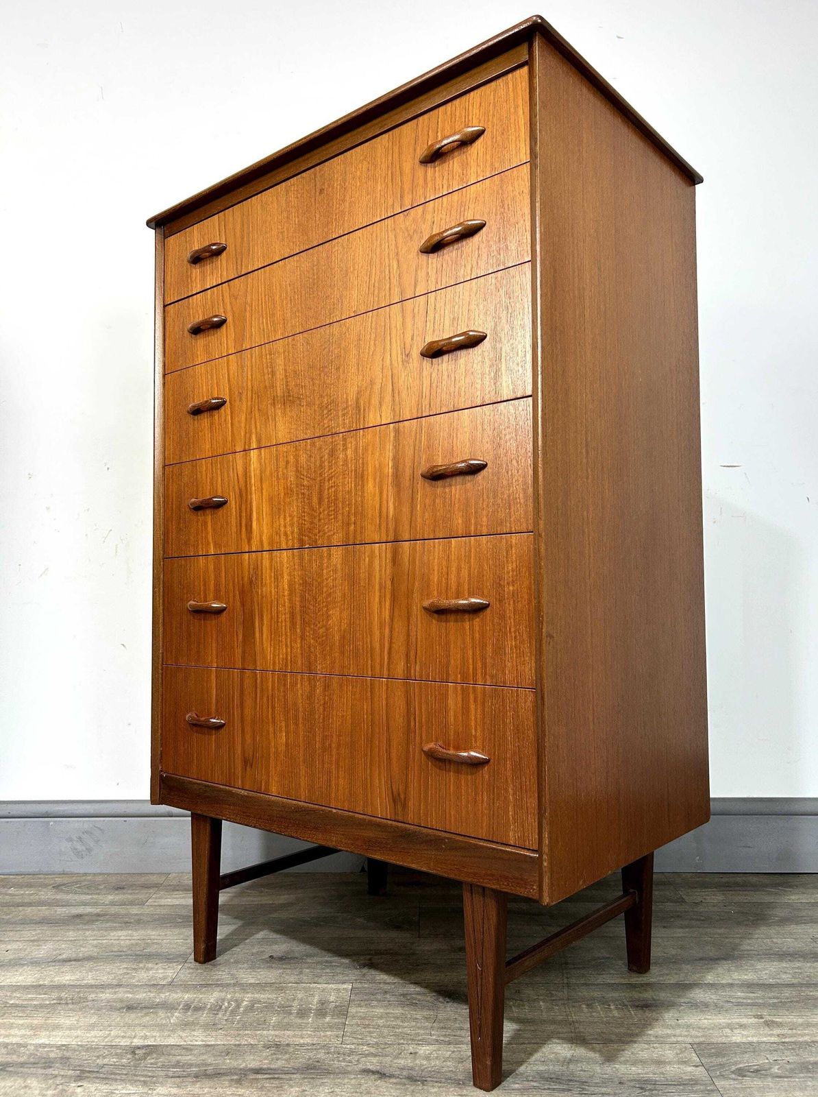 photo for sale Stylish Mid Century Teak Tallboy Chest Of 6 Drawers Homeworthy 1960's Refinished