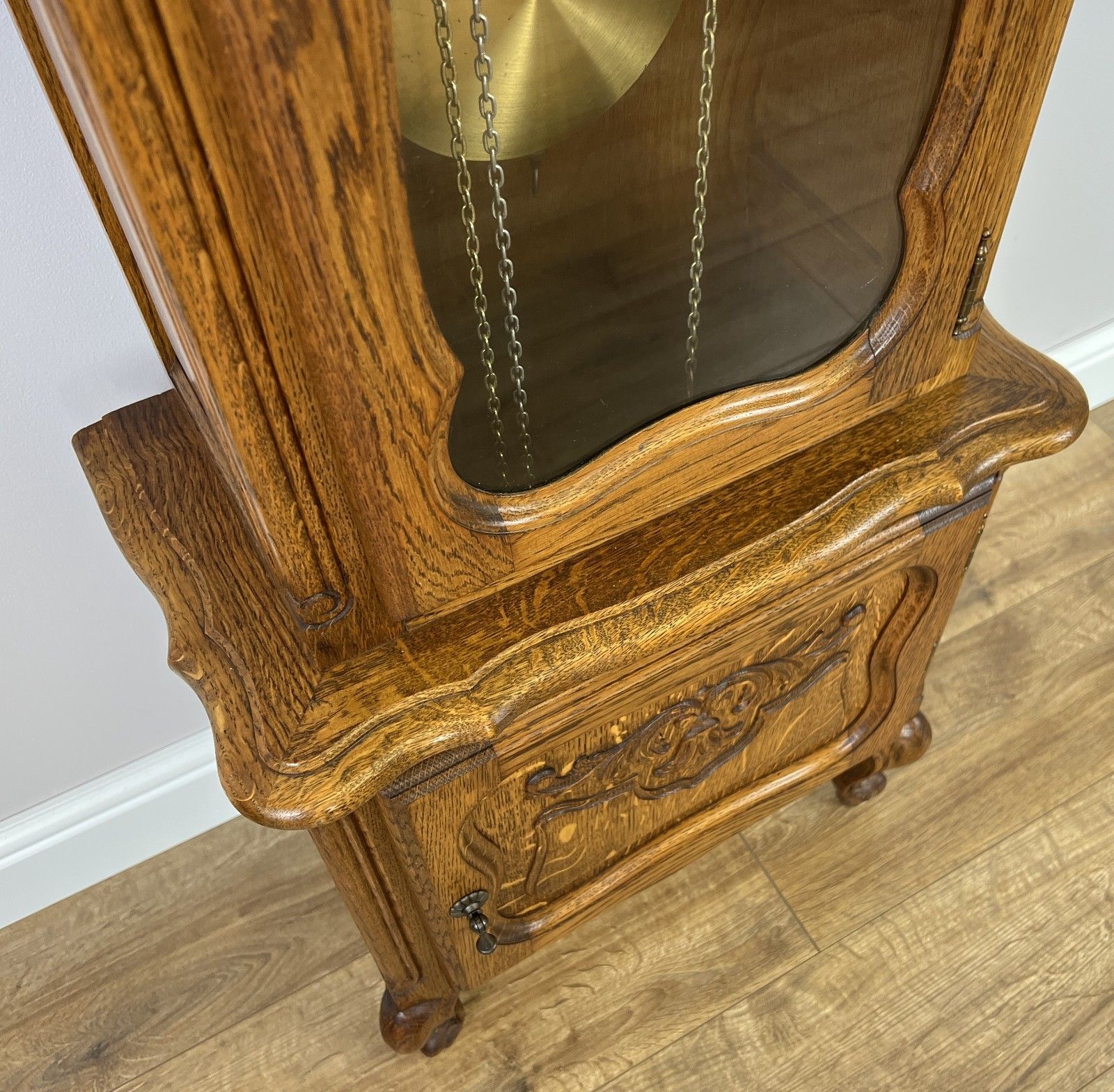 photo for sale Grandfather Clock Vintage French Style Oak Carved Decorative Clock Lot 6096