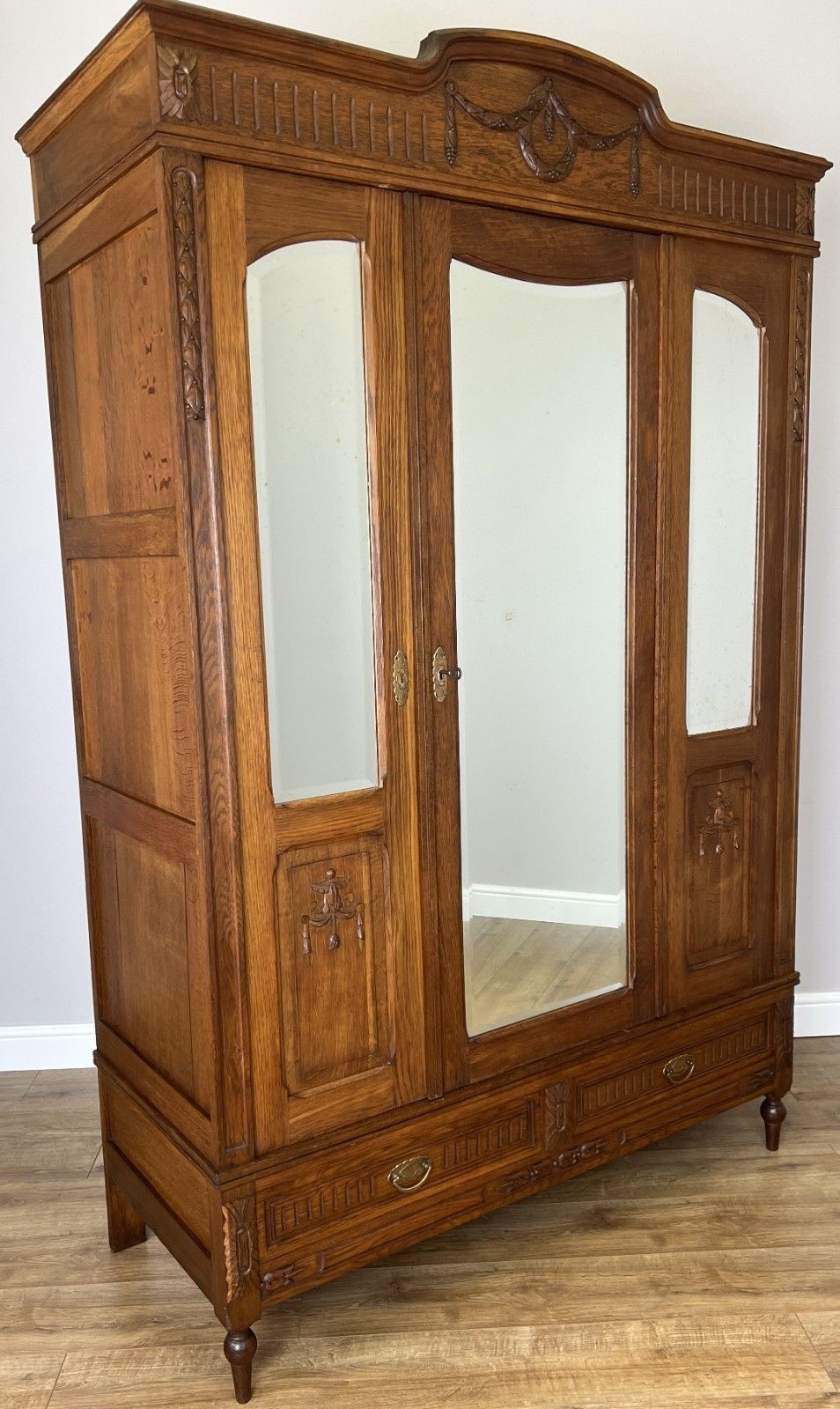 Wardrobe Antique French Oak Two Door Mirrored Carved Armoire Cabinet Lot 6097 photo furniture