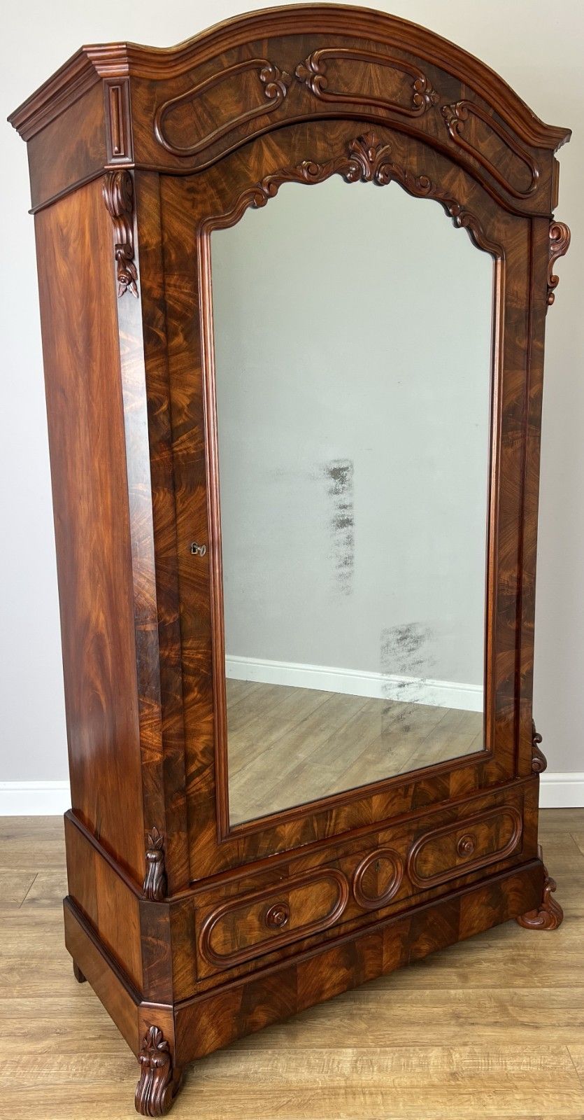 Wardrobe Antique French Burr Walnut Mirrored Two Drawer Armoire Cabinet Lot 6098
