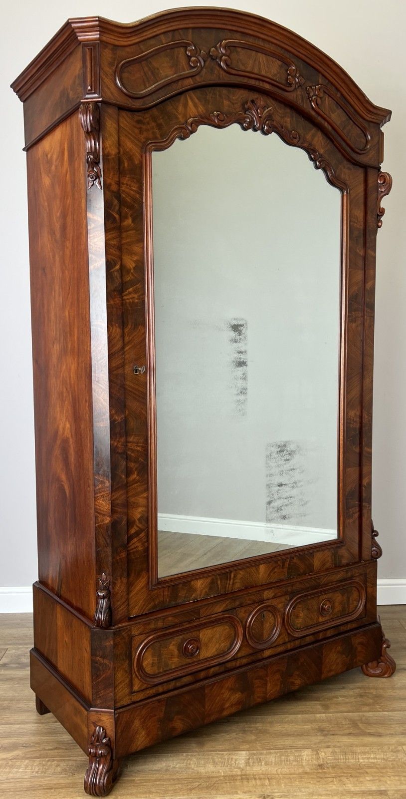 Wardrobe Antique French Burr Walnut Mirrored Two Drawer Armoire Cabinet Lot 6098 photo furniture