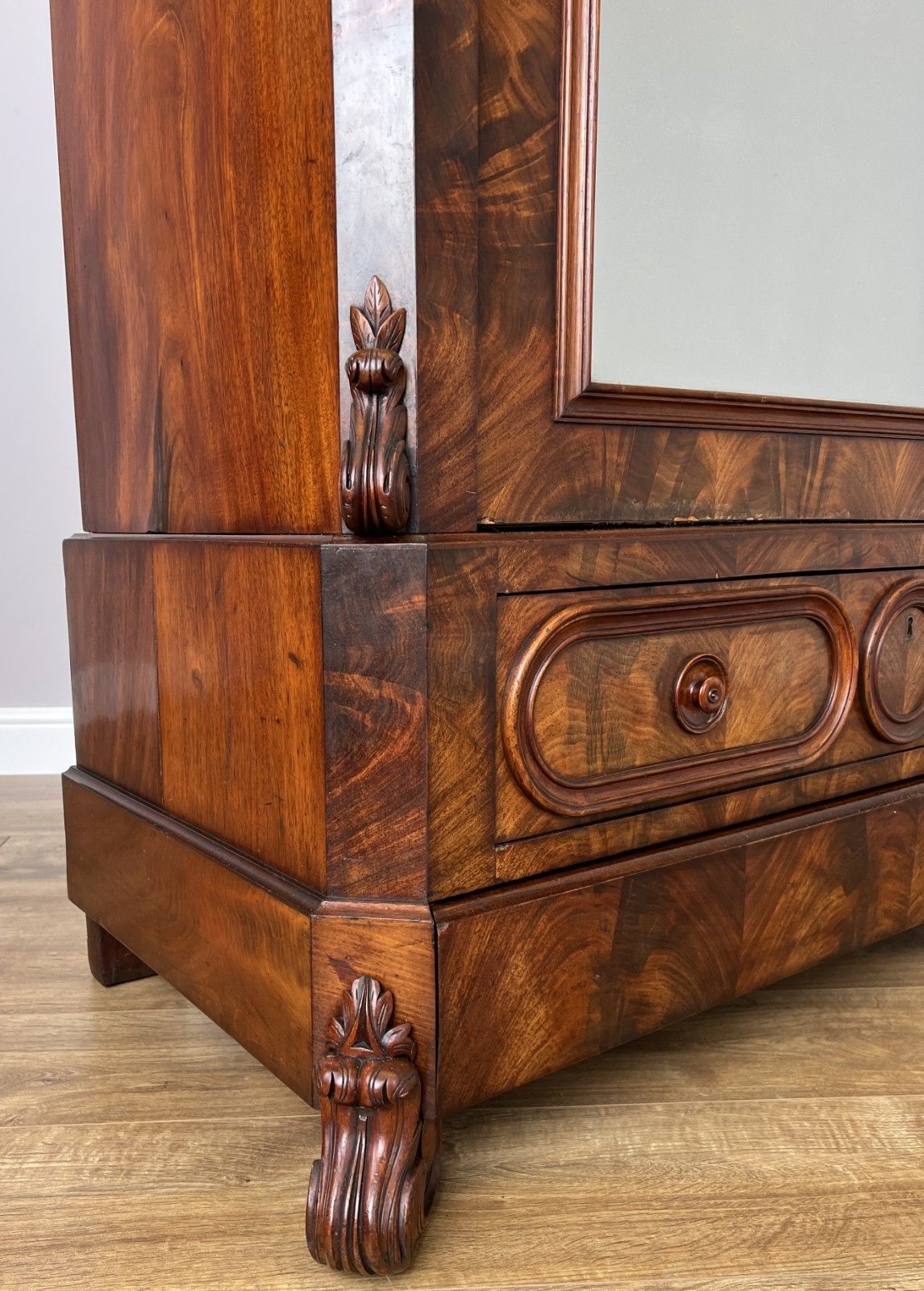 photo furniture Wardrobe Antique French Burr Walnut Mirrored Two Drawer Armoire Cabinet Lot 6098