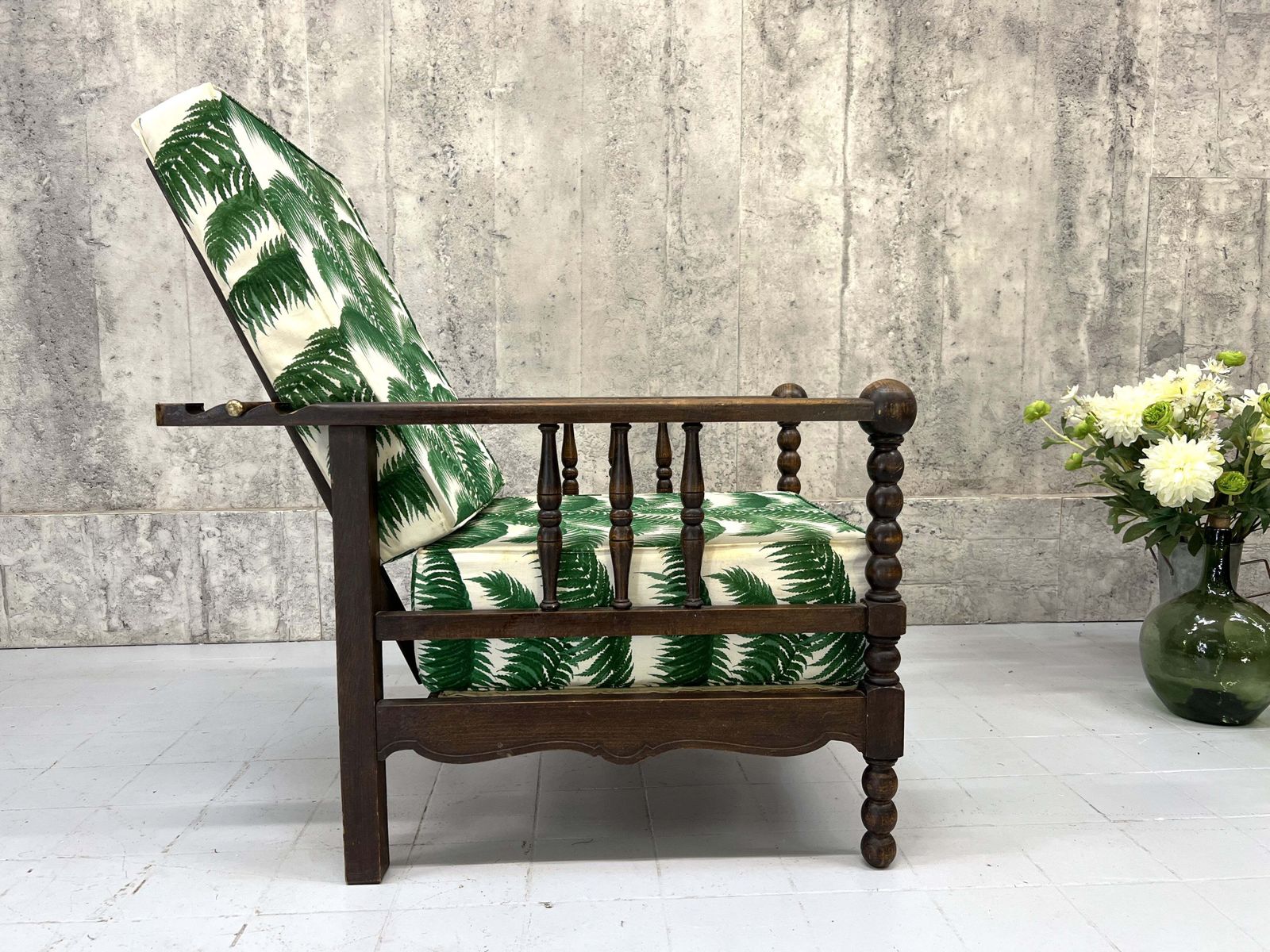 Palm Fronds Reclining Morris Chair To Reupholster photo for sale
