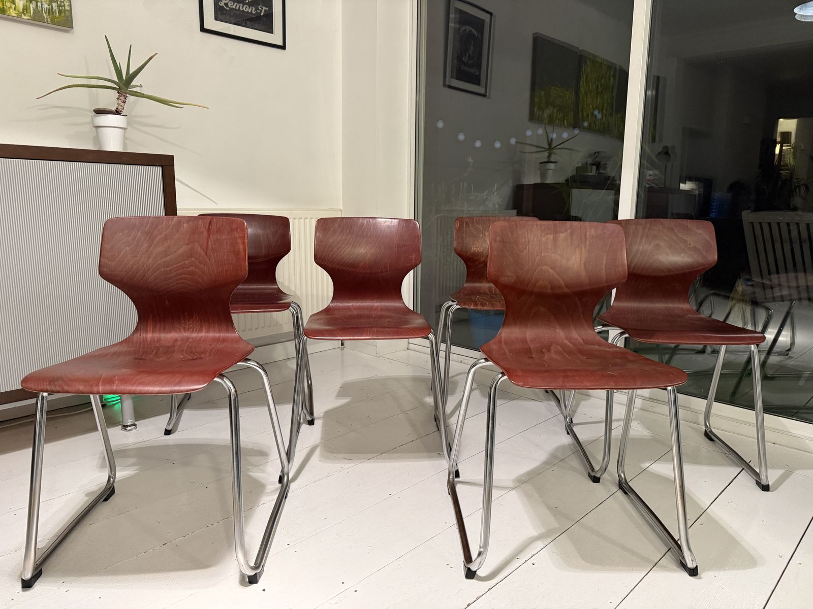 Set Of 6 Vintage Flötotto Pagholz Chrome Sled Dining Chairs, Germany, Late 1960s–Early 1970s photo furniture