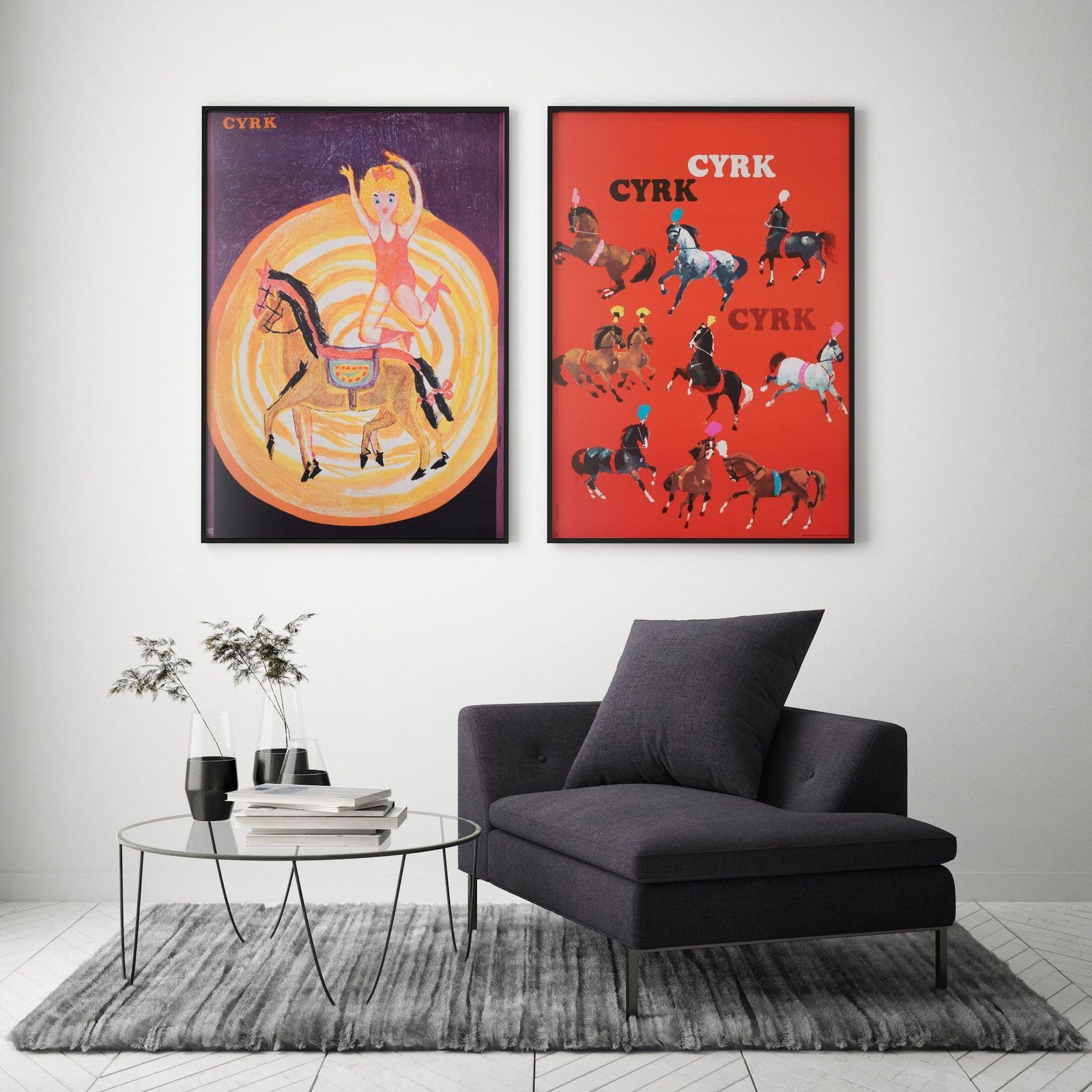 Cyrk Horse Jumping Acrobat 1966 Polish Circus Poster, Adam Zalecki photo furniture