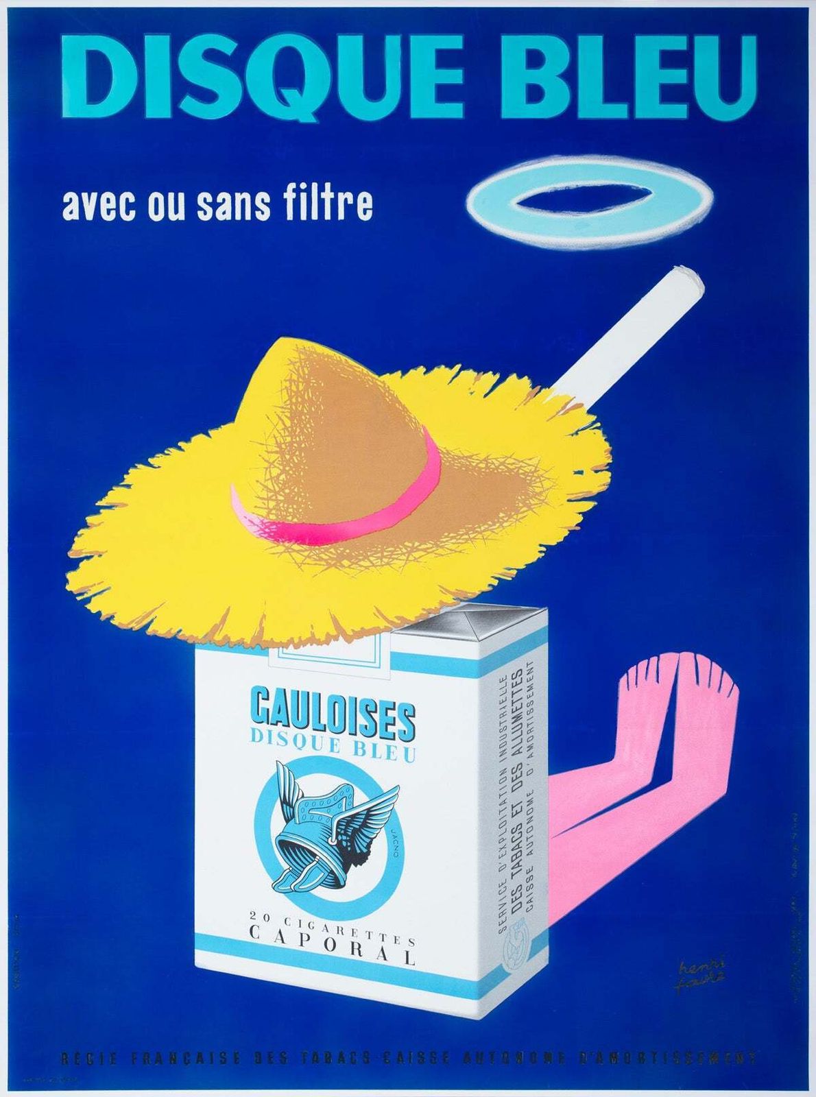 Disque Bleu Gauloises 1956 French Cigarettes Advertising Poster, Henri Favre