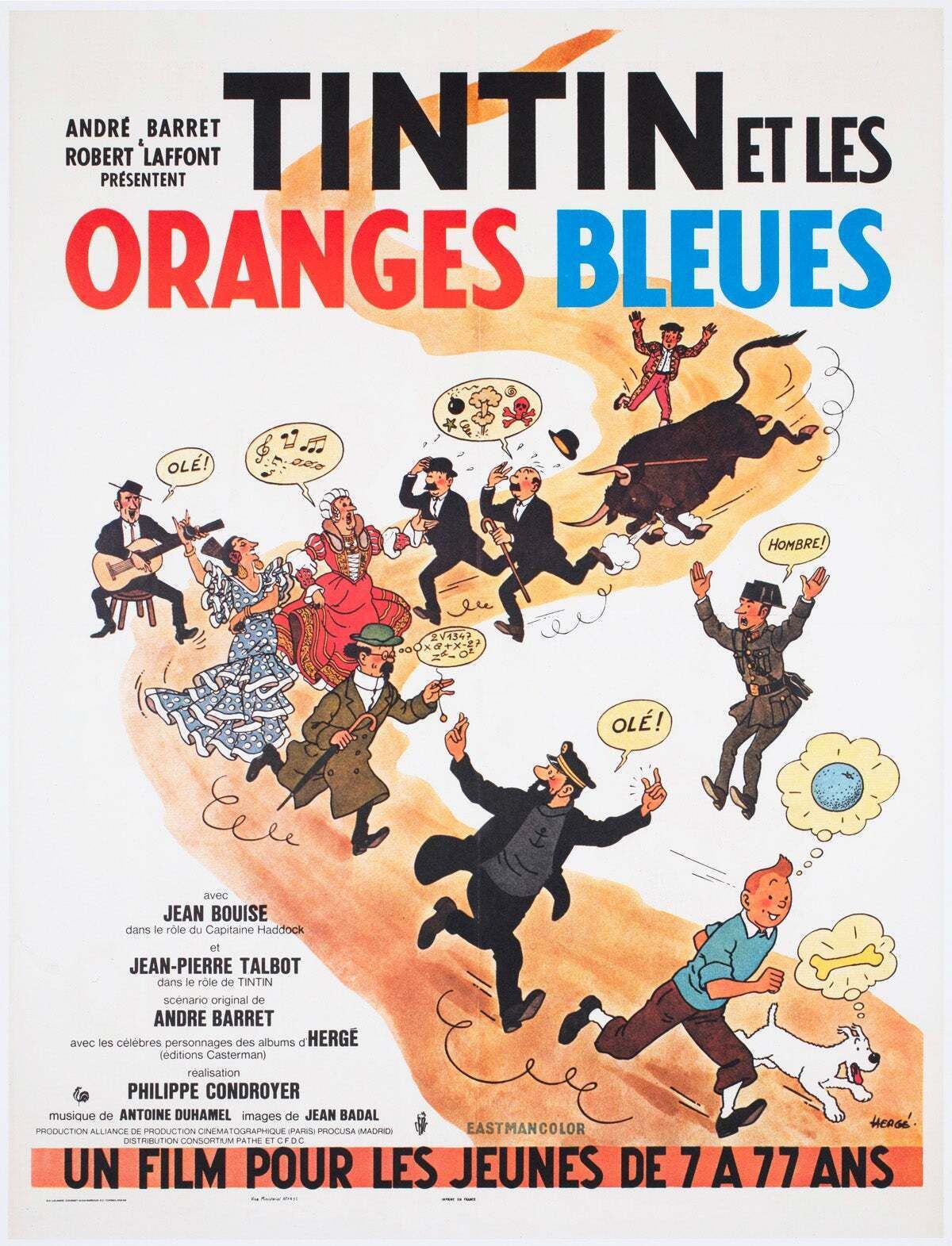 Affiche française Moyenne pour Tintin et les Oranges Bleues, 1964, Hergé