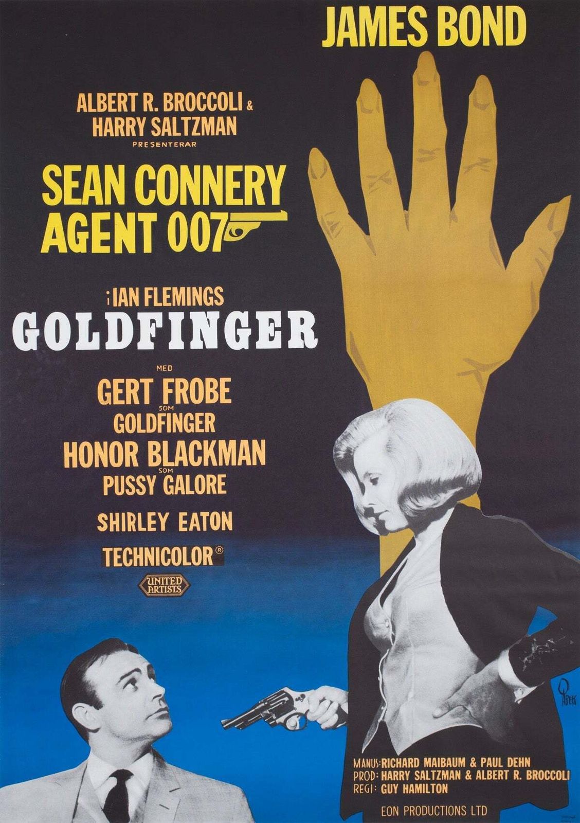 Goldfinger R1967 Swedish 1 Sheet Film Poster, Gosta Aberg