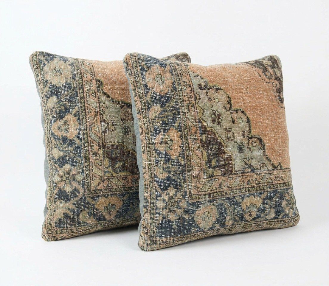 Turkish Oushak Rug Pillow Cover 60 X 60 Cm   Set Of Two photo for sale