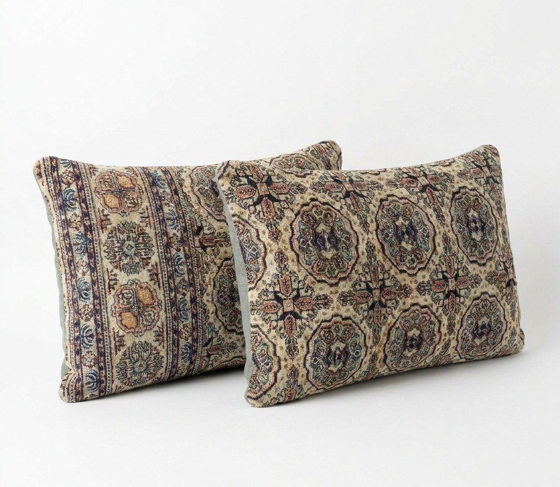 Turkish Wool Lumbar Rug Pillow Cover 40 X 60 Cm   Set Of Two photo for sale