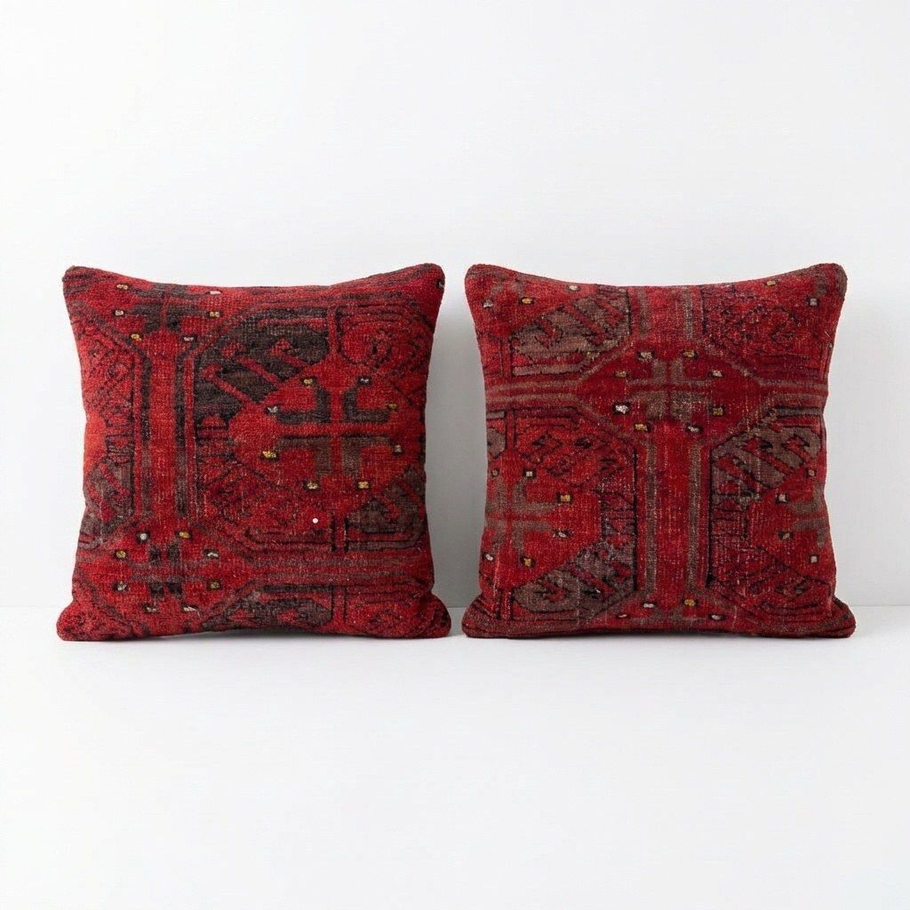 Anatolian Oushak Rug Pillow Cover 38 X 38 Cm   Set Of Two