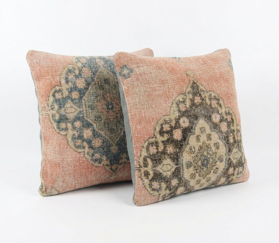 Turkish Oushak Rug Pillow Cover 60 X 60 Cm   Set Of Two photo for sale