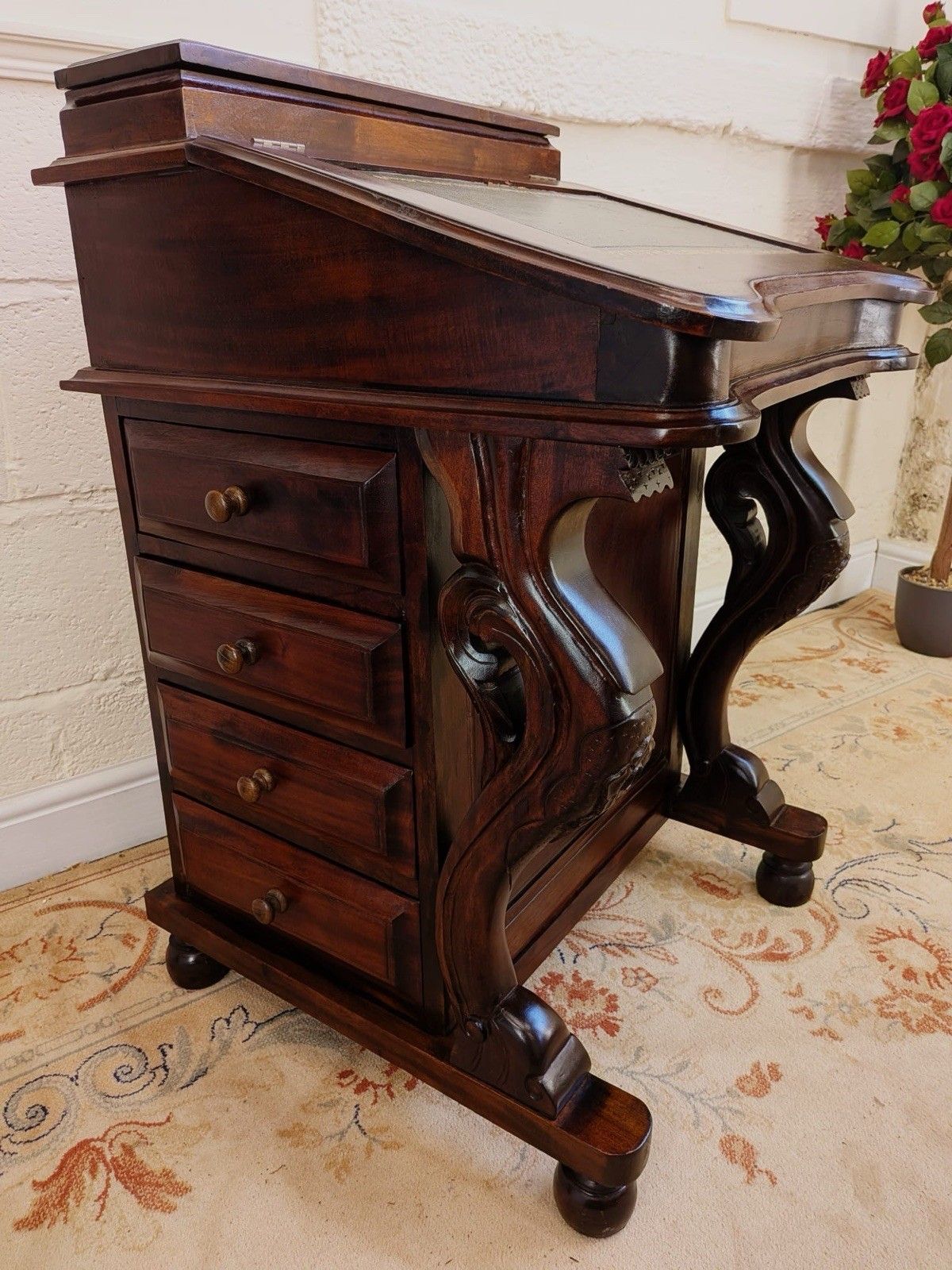 Victorian Influence Carved Mahogany Davenport Desk photo furniture
